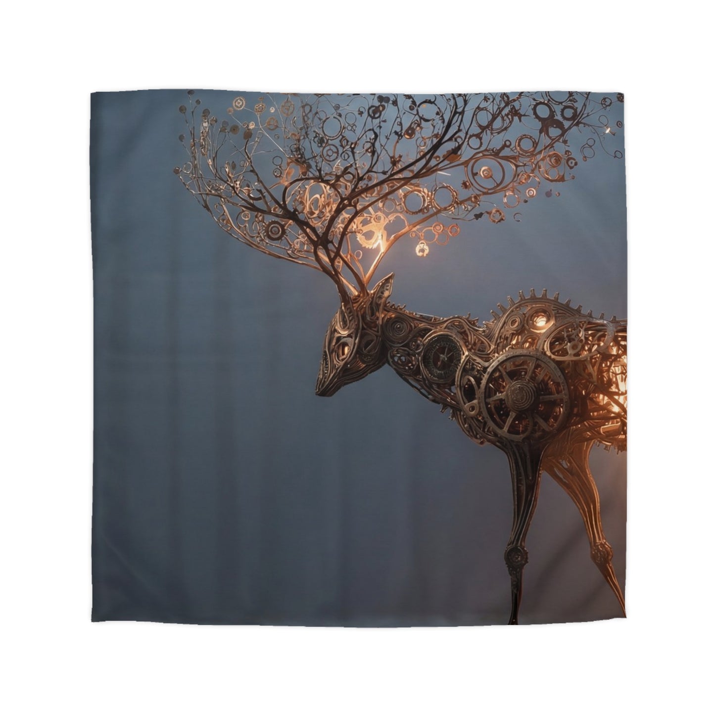 Clockwork Stag Microfiber Duvet Cover – Luminescent Forest Guardian