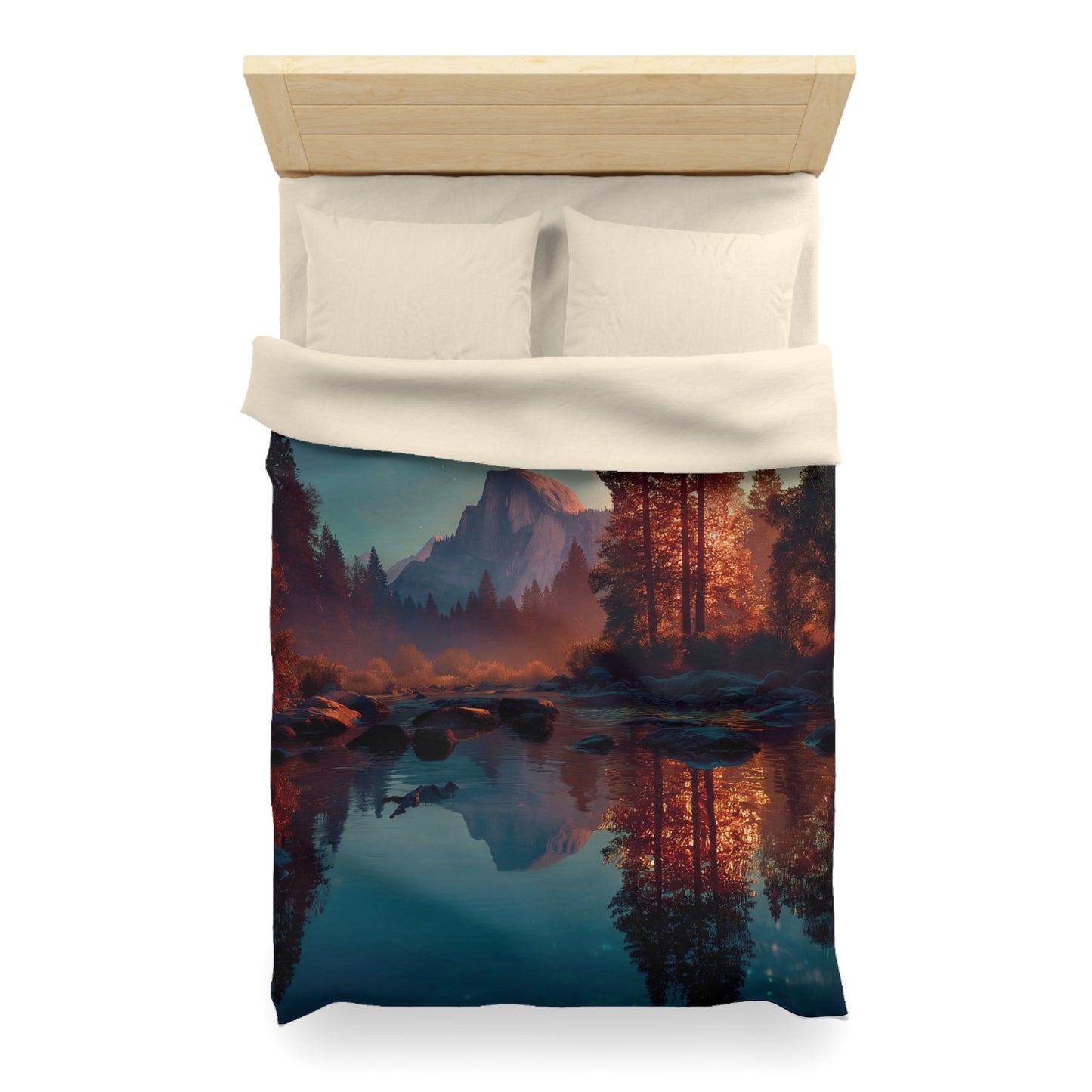 Starlit River Valley Microfiber Duvet Cover – Half Dome’s Twilight Reflection