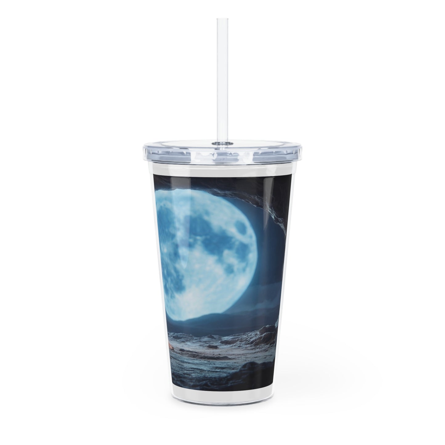 Moonlit Monk Meditation Tumbler with Straw – Serene Cave Sanctuary