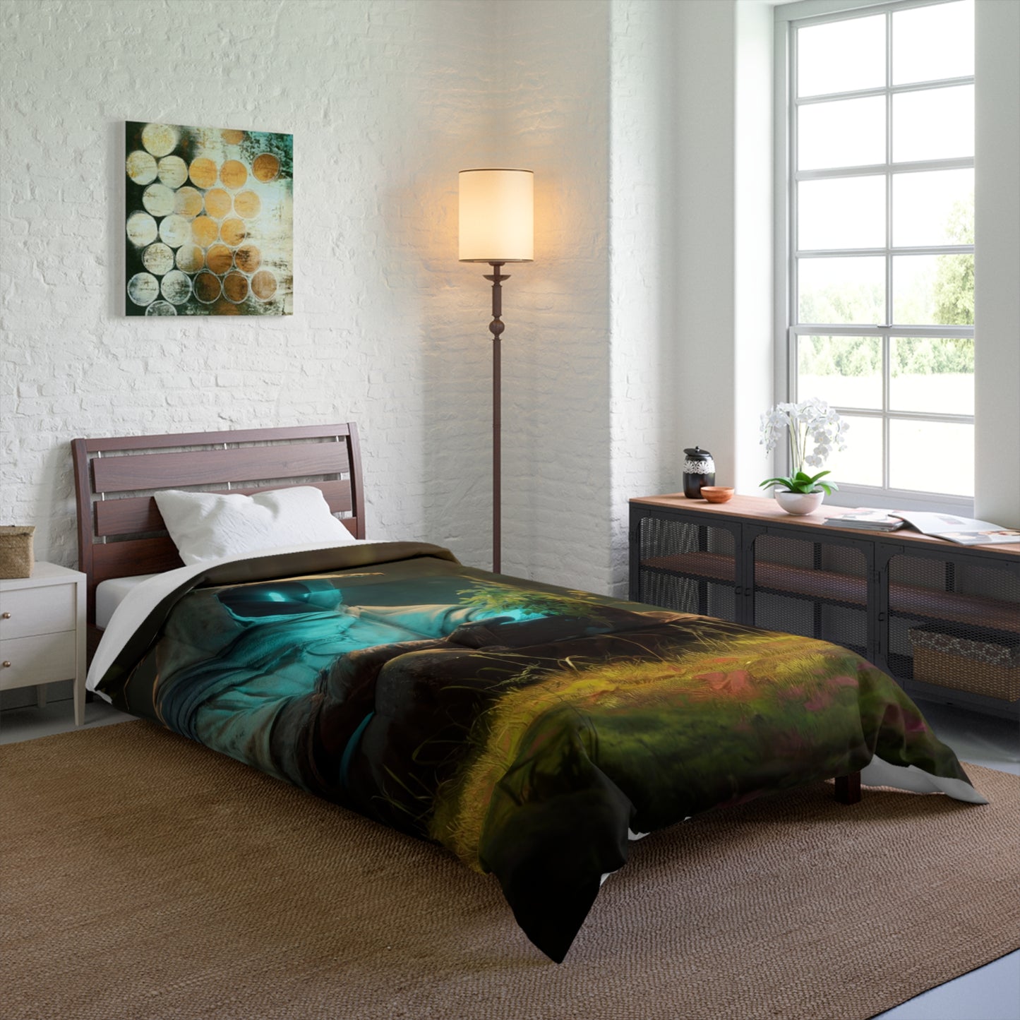 Forest Sentinel Comforter – Glowing Eye in Sunlit Grove