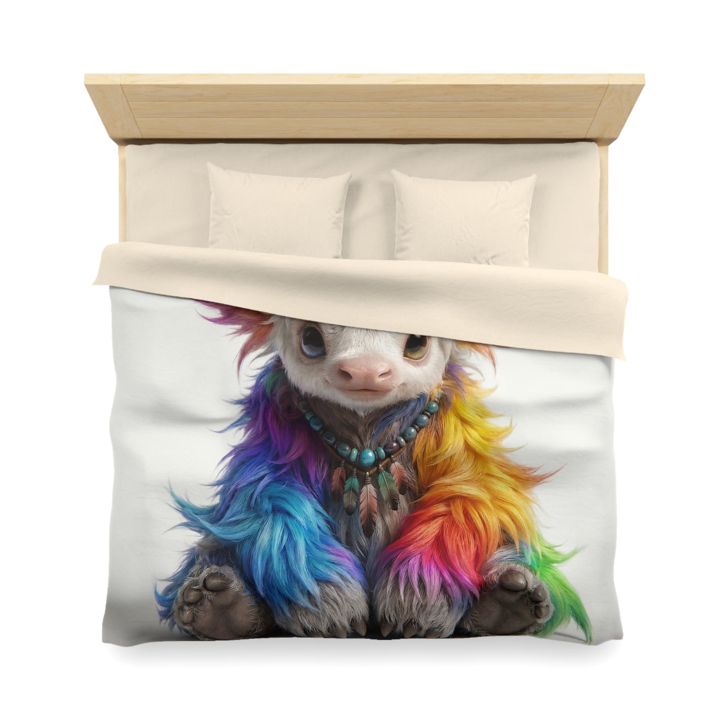 Rainbow Horned Guardian Microfiber Duvet Cover – Softly Glowing Twilight Companion
