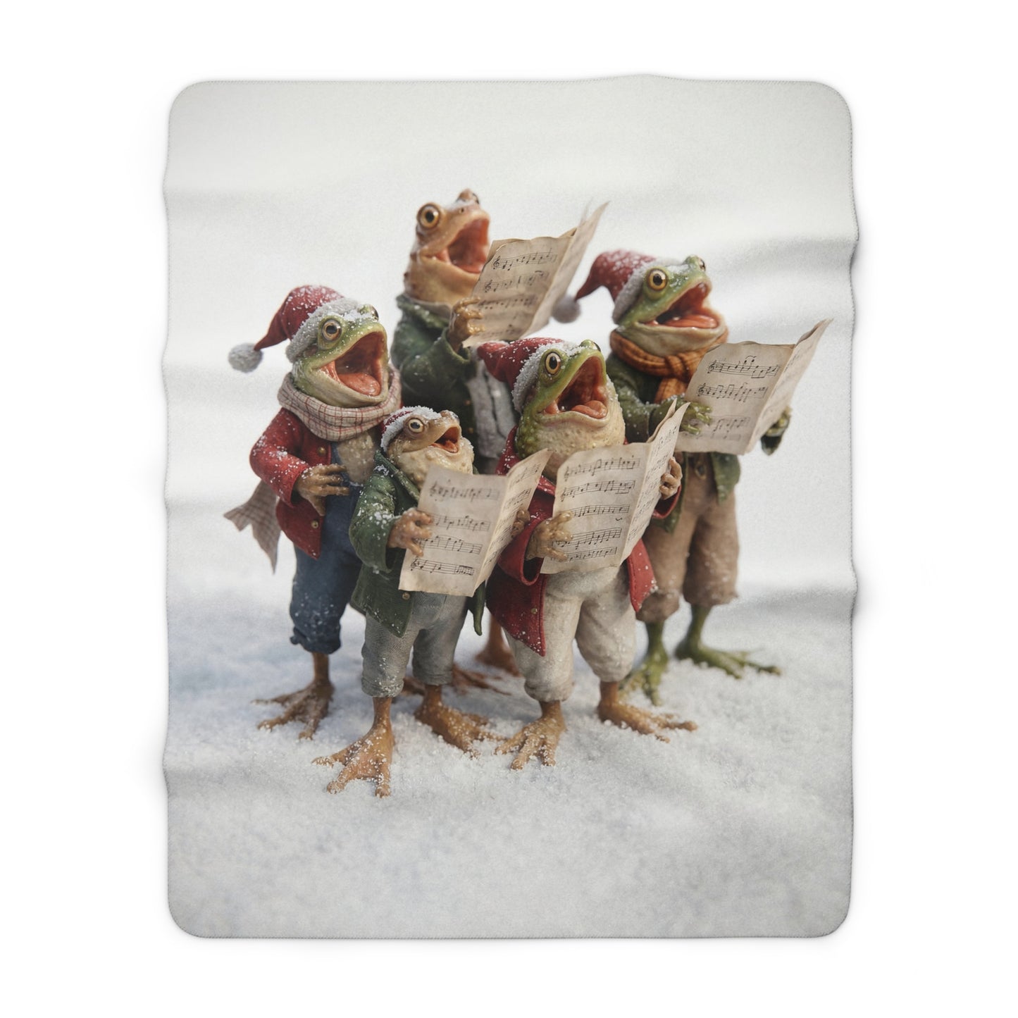 Frogs in Snow Choir Sherpa Fleece Blanket – Winter Carolers in Frosty Harmony