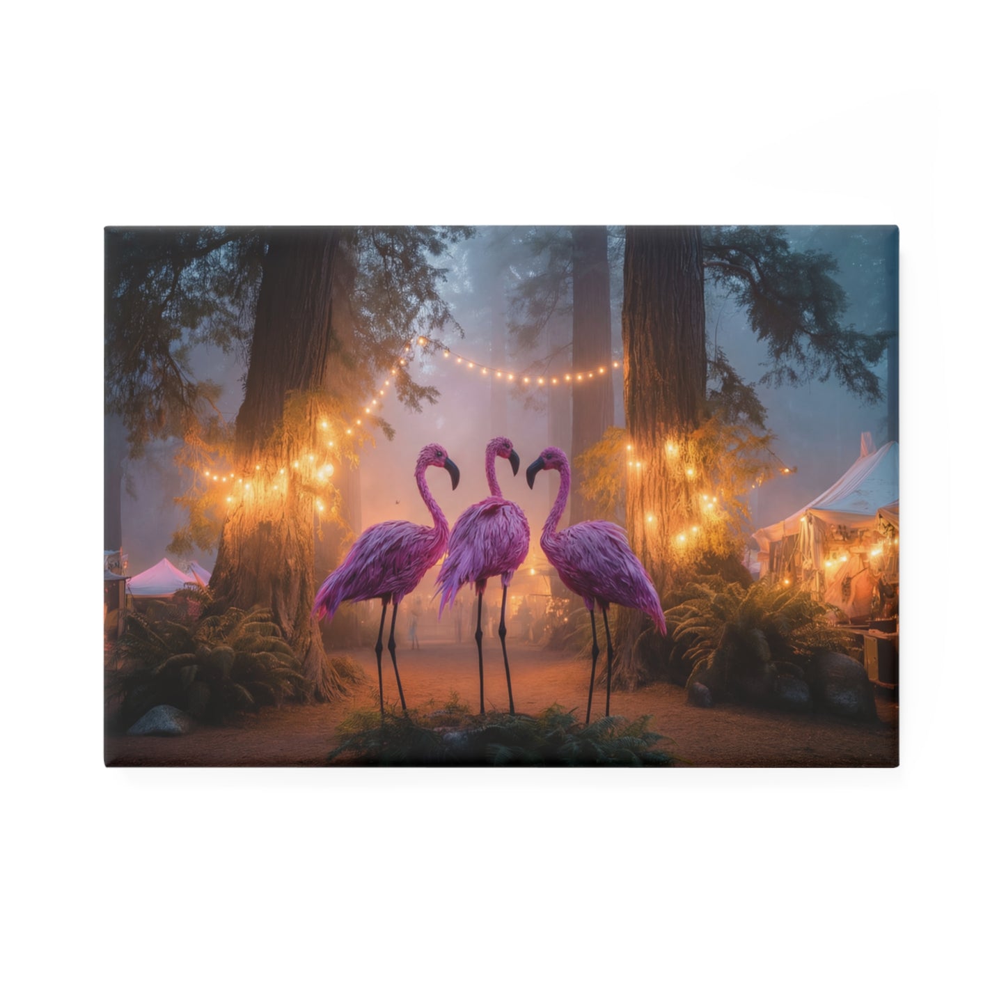 Pink Flamingo Forest Festival Magnet – Whimsical Twilight Campground