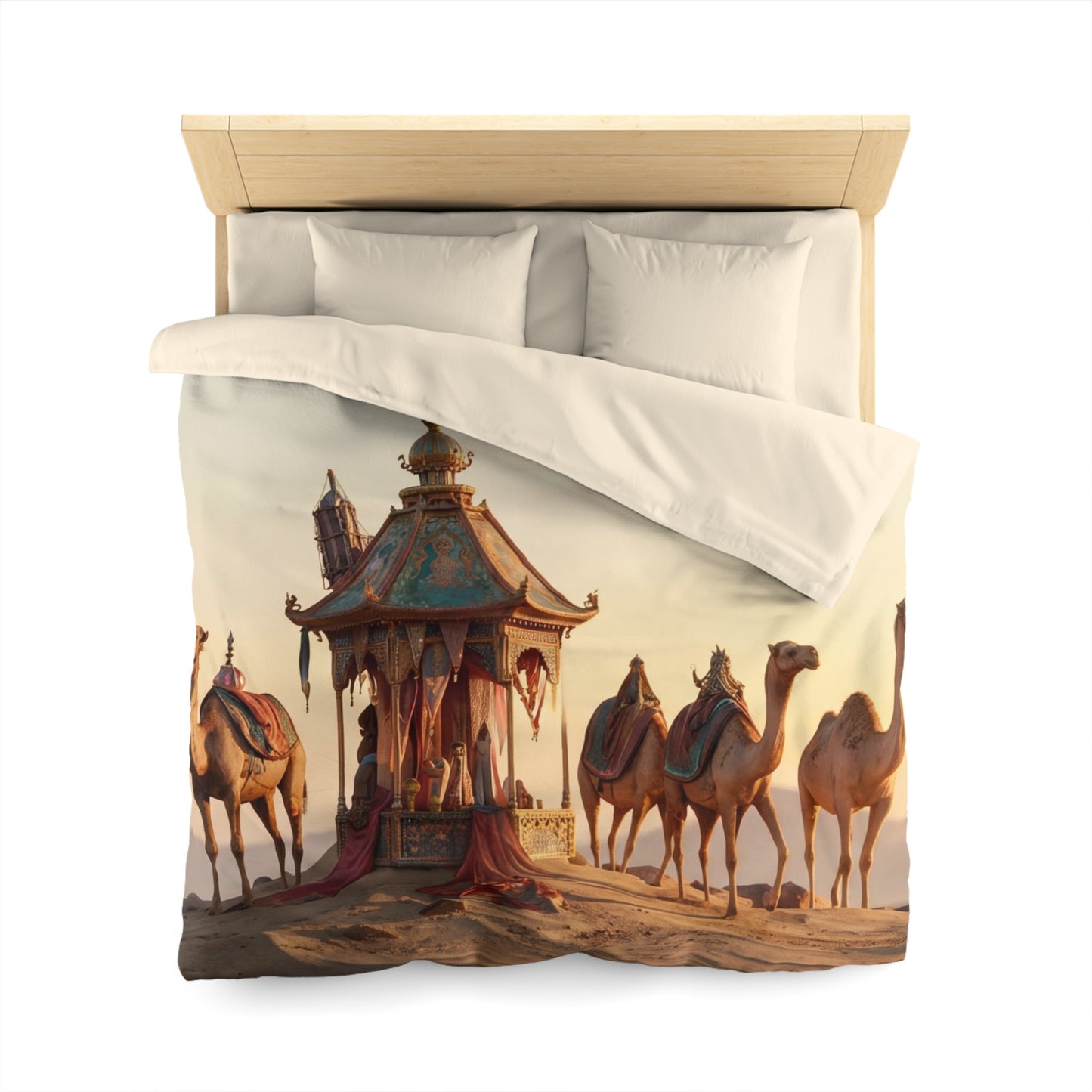 Desert Mirage Duvet Cover – Golden Dunes & Ornate Caravan