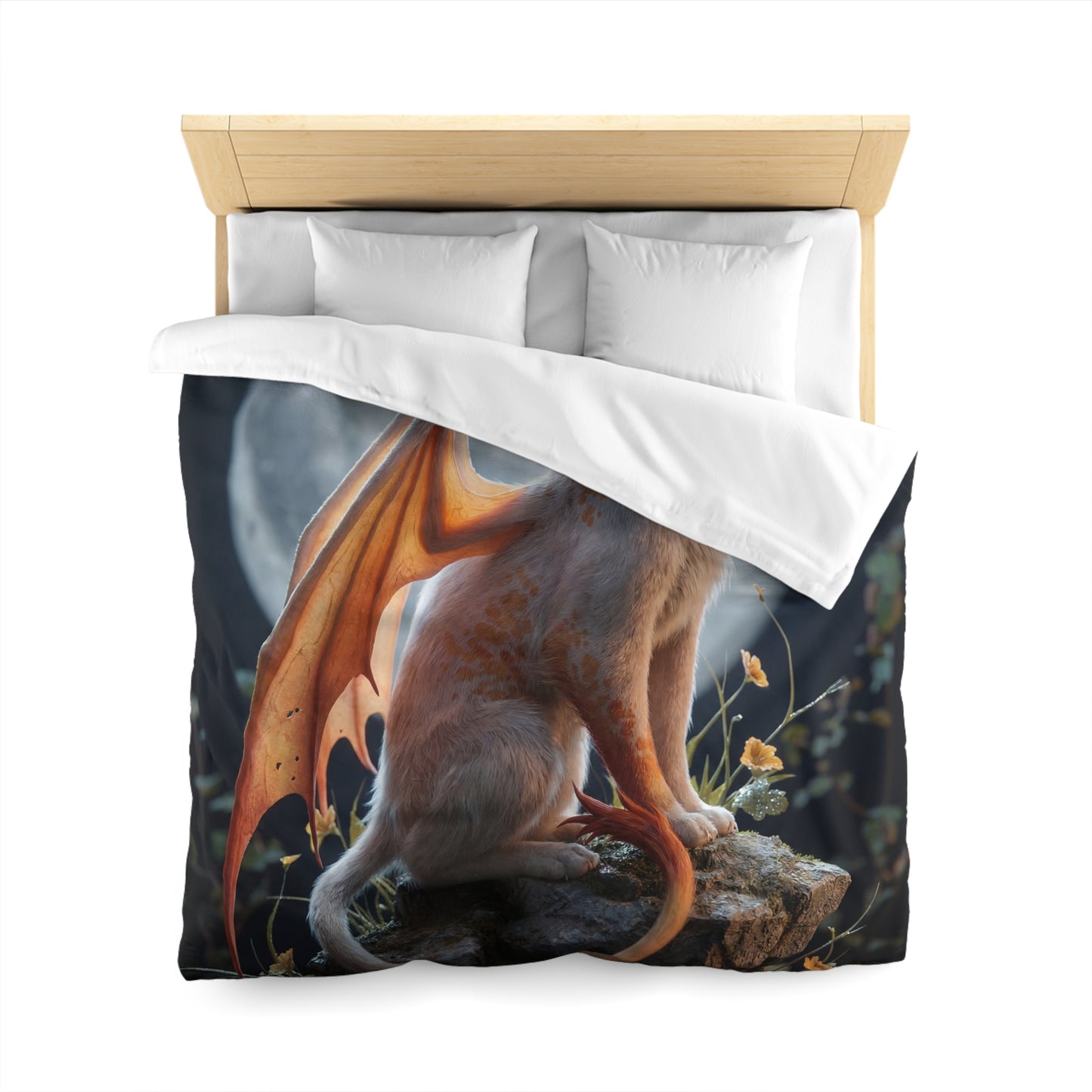 Lunar Dragon Cat Microfiber Duvet Cover – Moonlit Whispers on Your Bed