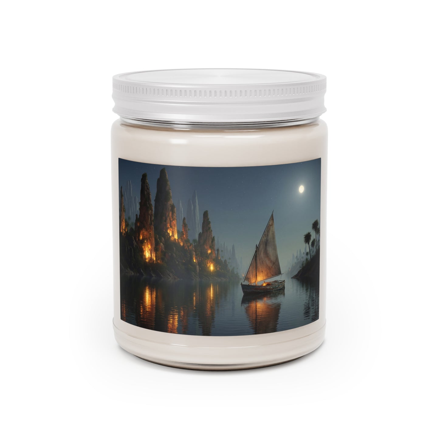Moonlit River Voyage Scented Soy Candles with White Lid, 9oz – Warm Lantern Glow
