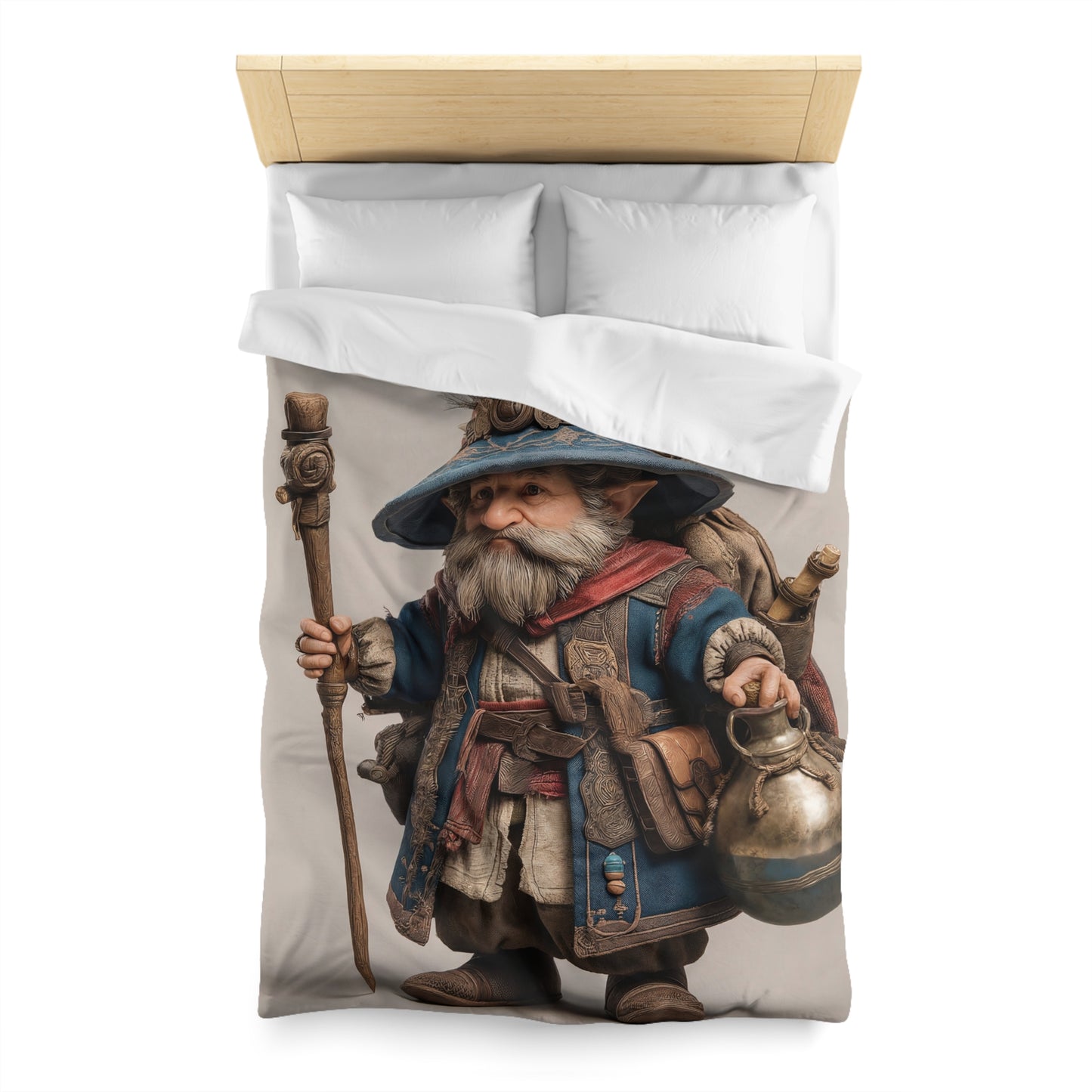 Traveling Wizard Duvet Cover – Blue Cloak and Feathered Hat Dreamscape