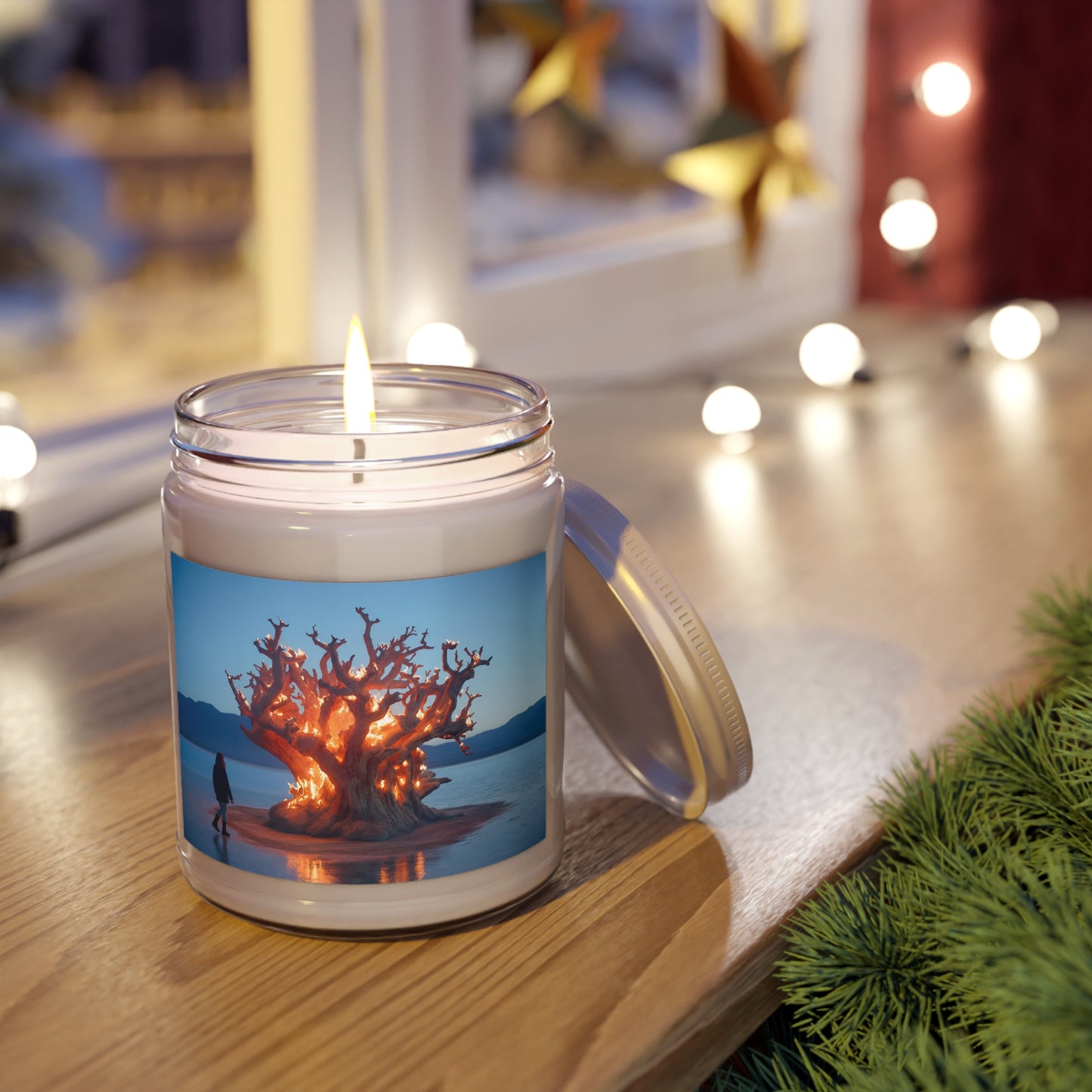 Burning Oracle Tree Scented Soy Candles with White Lid, 9oz – Sacred Flame at Dusk