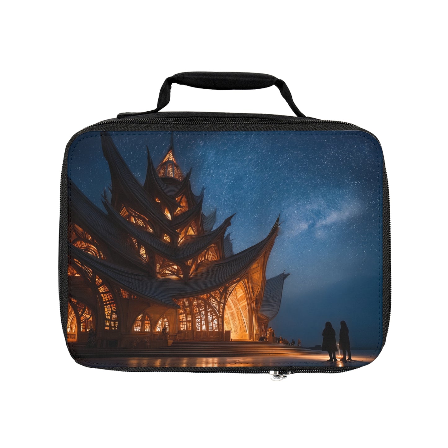 Starlit Temple Lunch Bag – Warm Glow Beneath the Milky Way