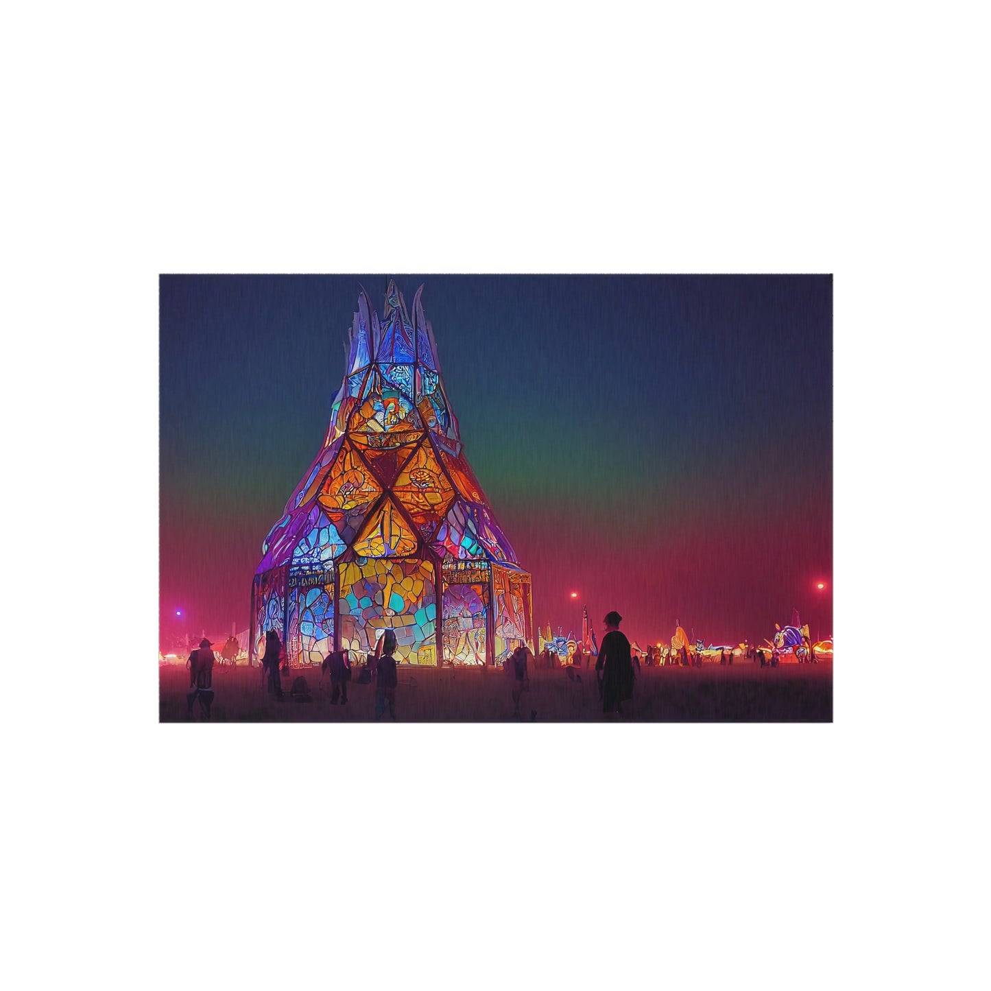 stained glass cathedral at burning man at night - Outdoor Rug