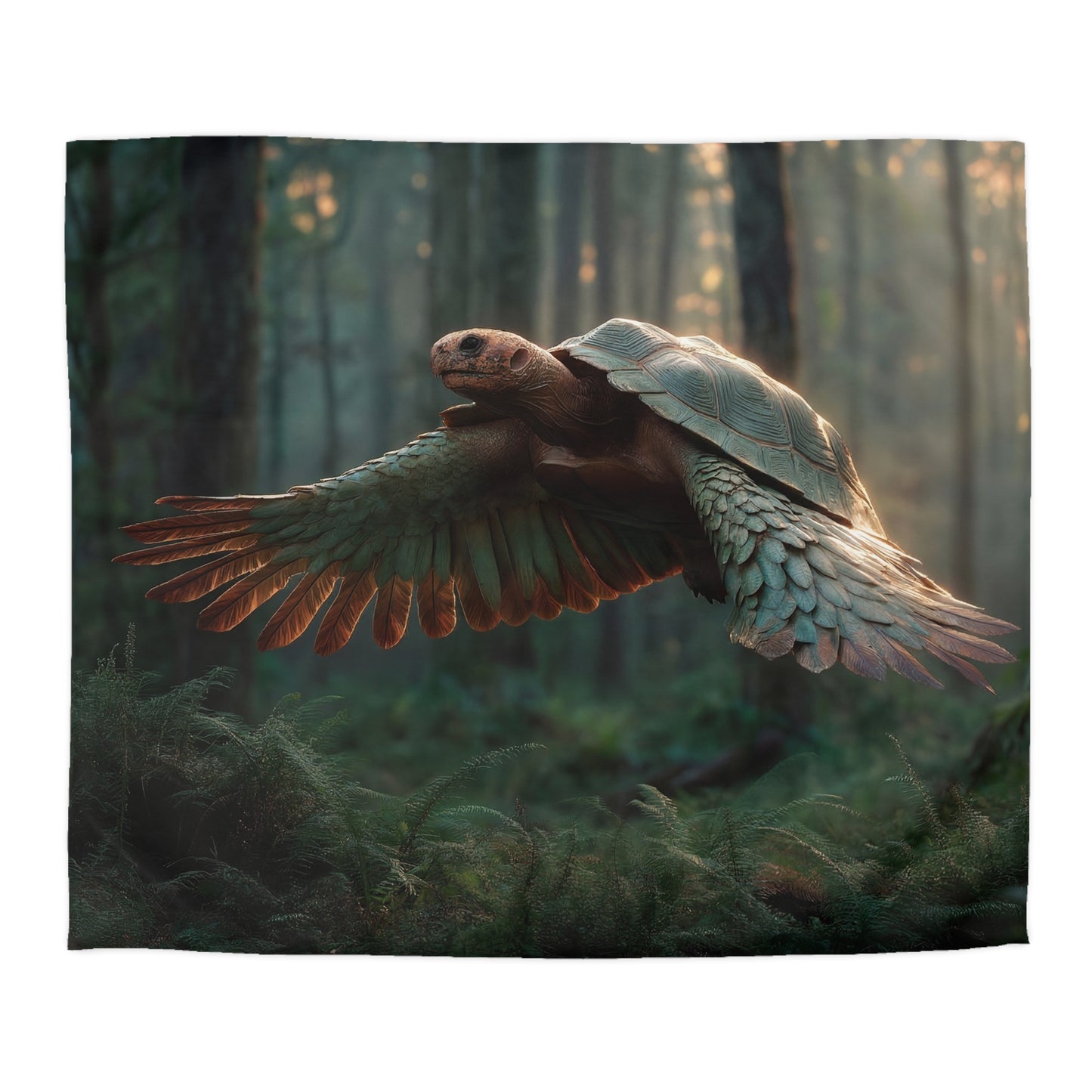 Winged Tortoise Duvet Cover – Forest Dawn Sentinel