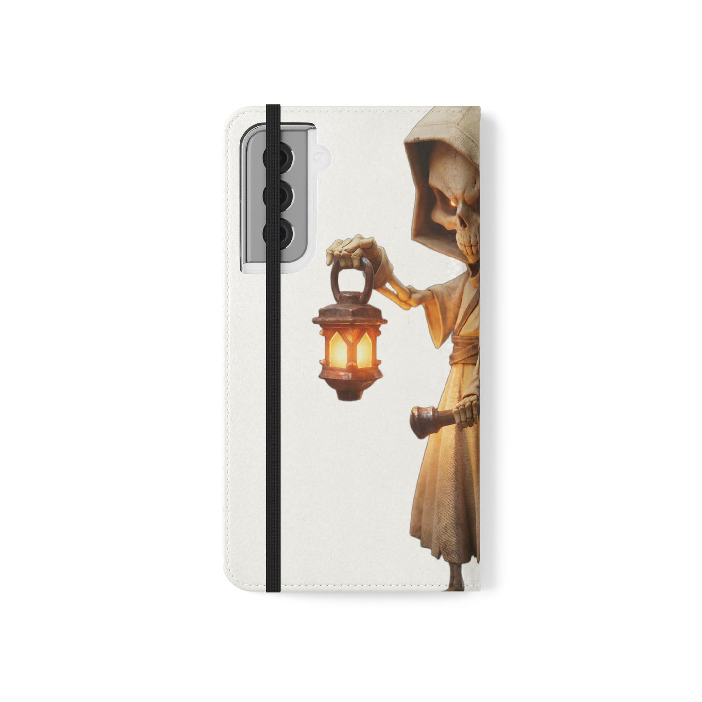 Lantern-Bearing Sentinel Flip Cases – Hooded Guardian with Scythe and Warm Glow