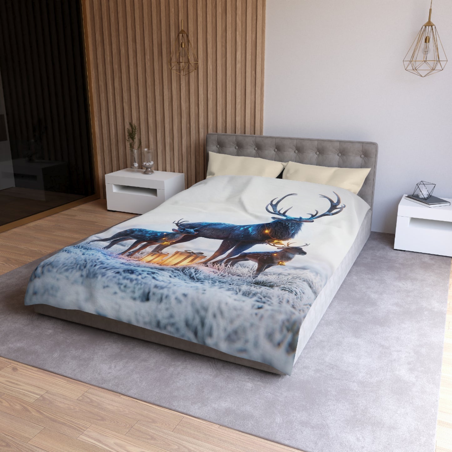 Frost-Clad Deer Family Microfiber Duvet Cover – Whispering Winter Giftscape