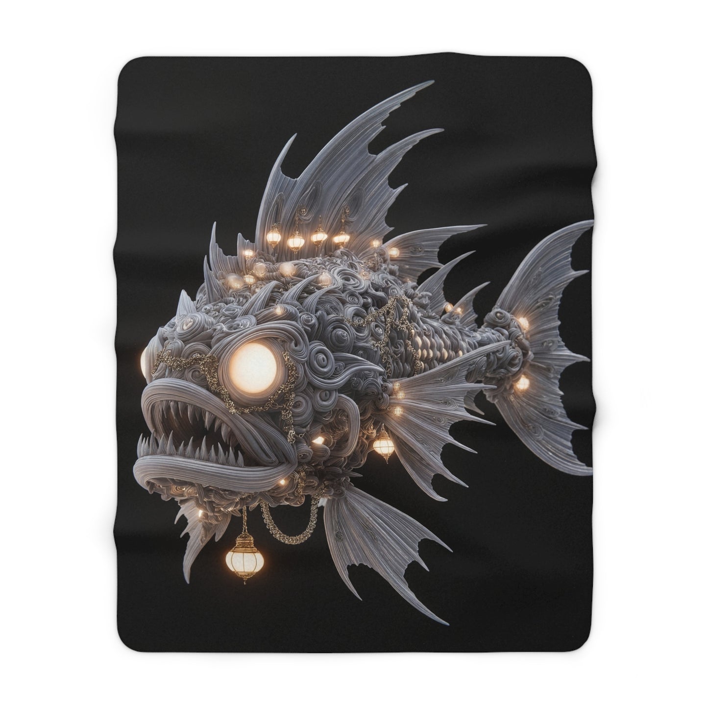 Luminescent Lantern Fish Sherpa Fleece Blanket – Deep Sea Chandelier Dreamscape