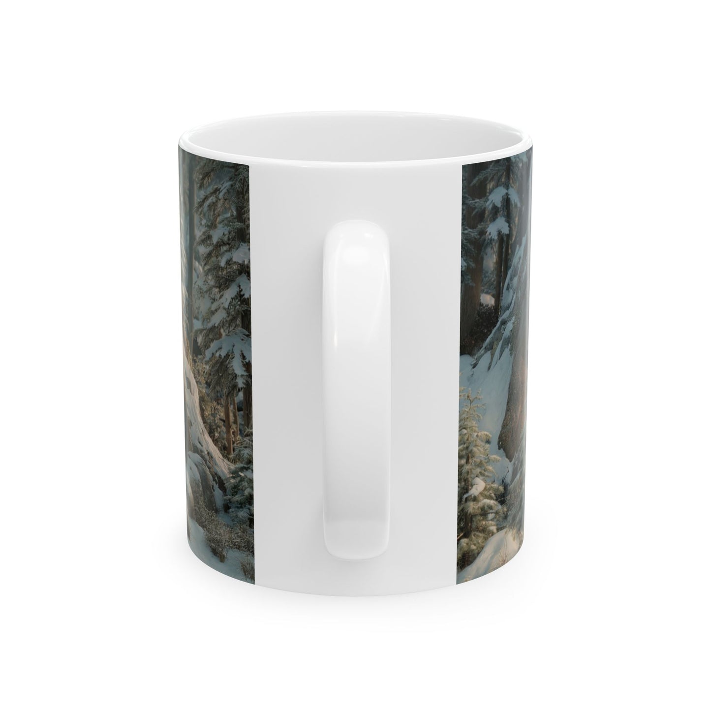 Winter Treehouse Doorway Mug – Snowbound Hearth Glow Ceramic (11oz, 15oz)