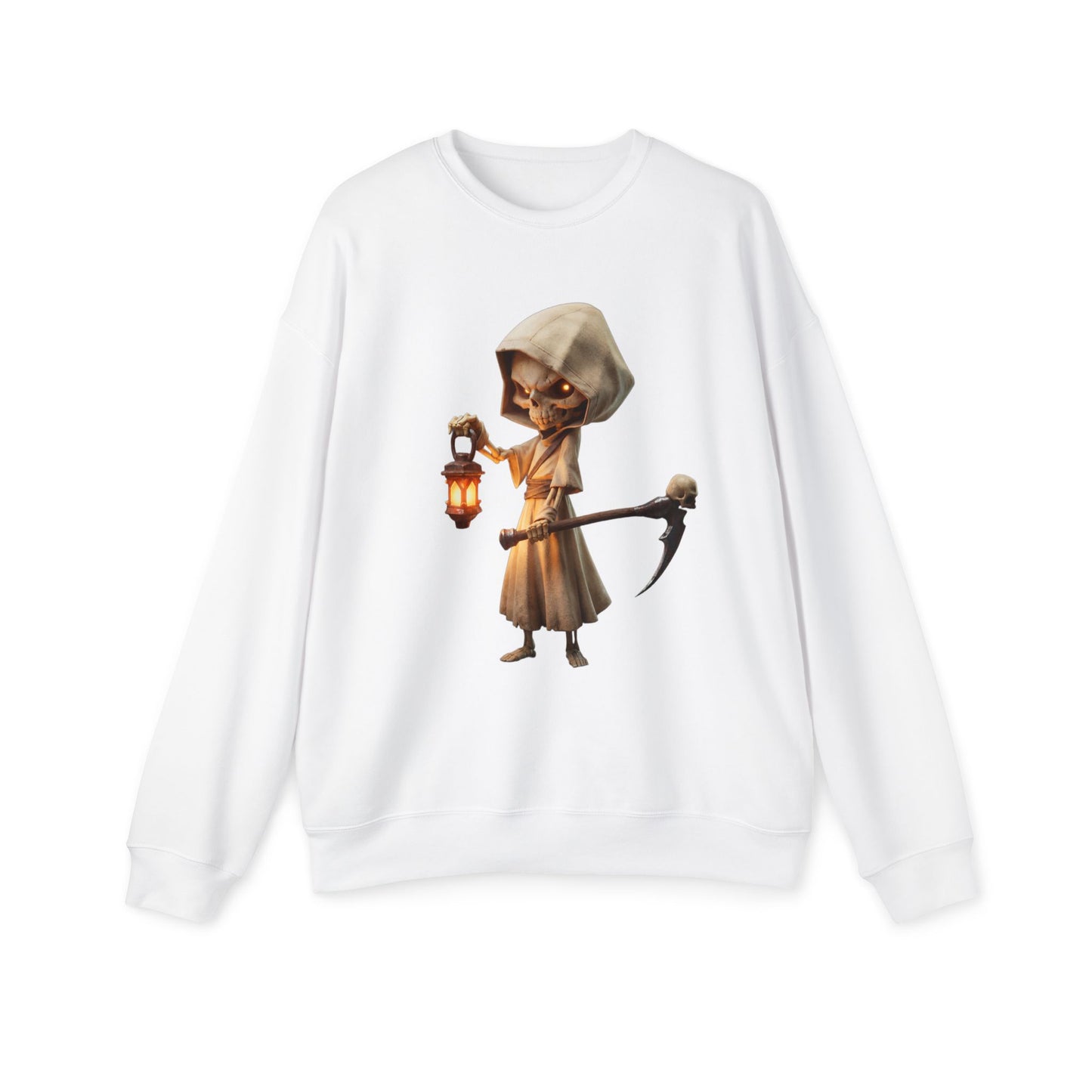 Lantern-Bearing Sentinel Unisex Drop Shoulder Sweatshirt – Hooded Grim Reap Guardian