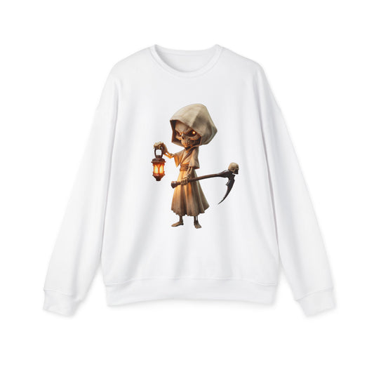 Lantern-Bearing Sentinel Unisex Drop Shoulder Sweatshirt – Hooded Grim Reap Guardian