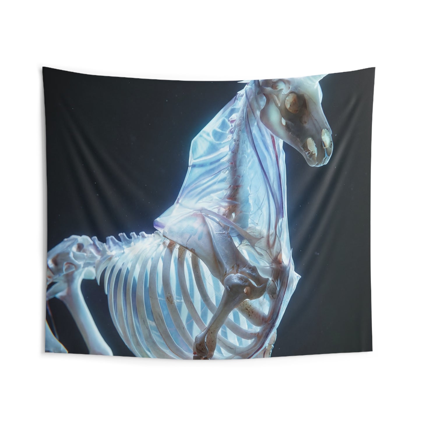 Luminescent Unicorn Skeleton Tapestry – Ethereal Bone Dreamscape
