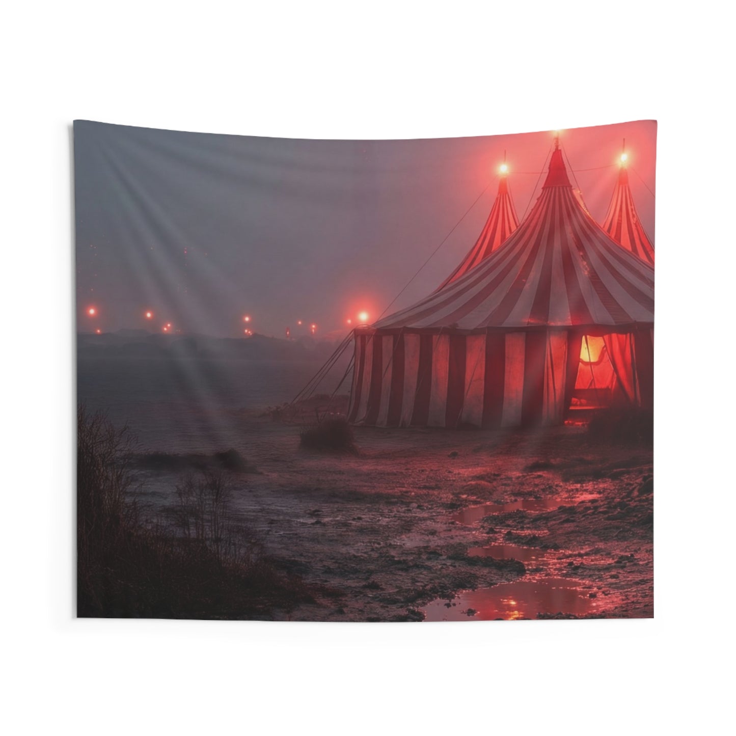 Crimson Circus Tent Indoor Wall Tapestries – Midnight Mirage on the Shoreline