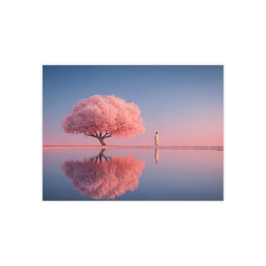 Pink Sakura Tree Ceramic Photo Tile – Twilight Reflection Serenity