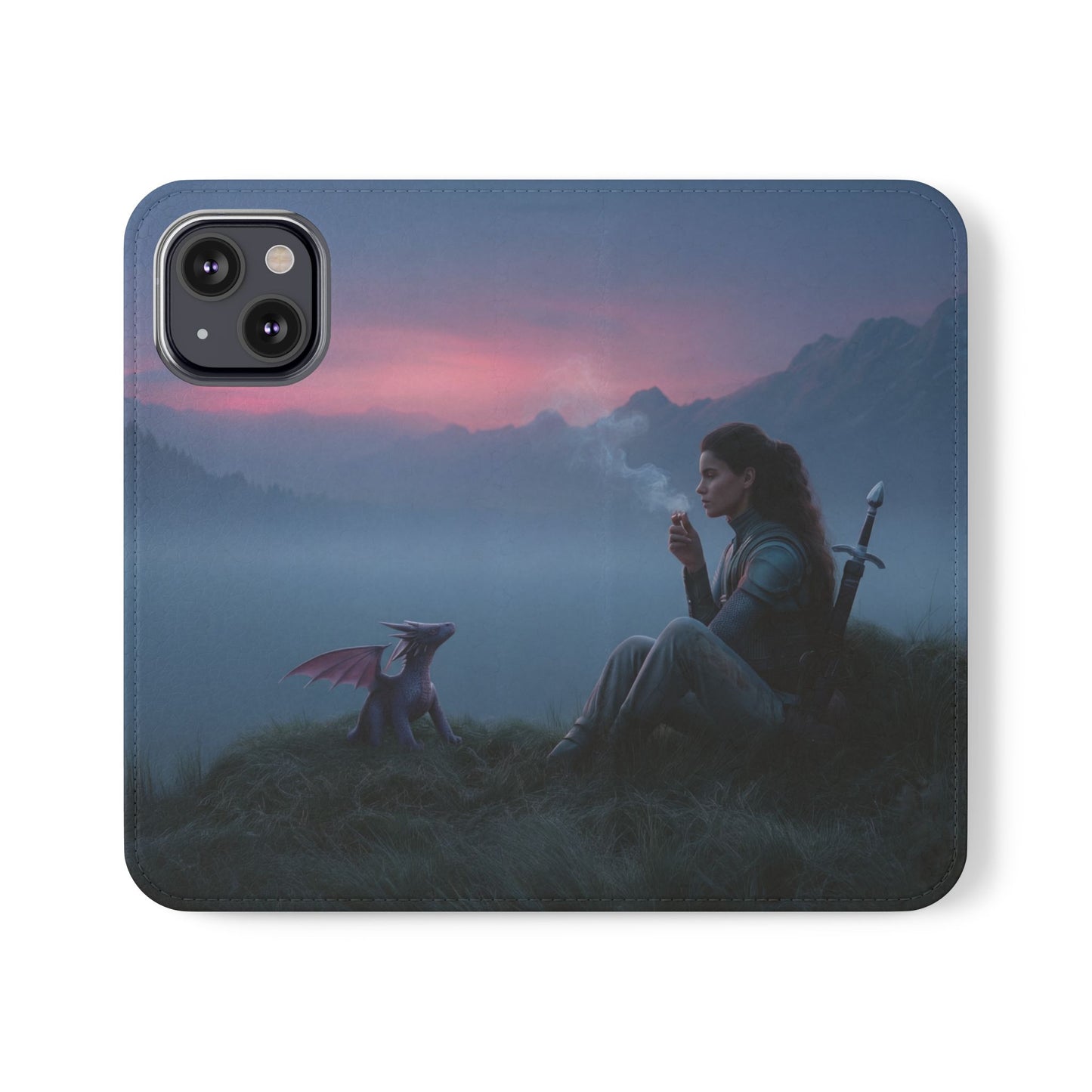 Silent Guardian Flip Cases – Misty Dawn Warrior and Dragon Companion
