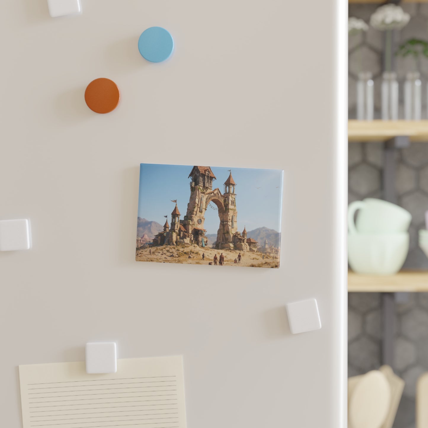 Stone Archway Button Magnet, Rectangle (1 & 10 pcs) – Sun-Kissed Sandstone Sentinel