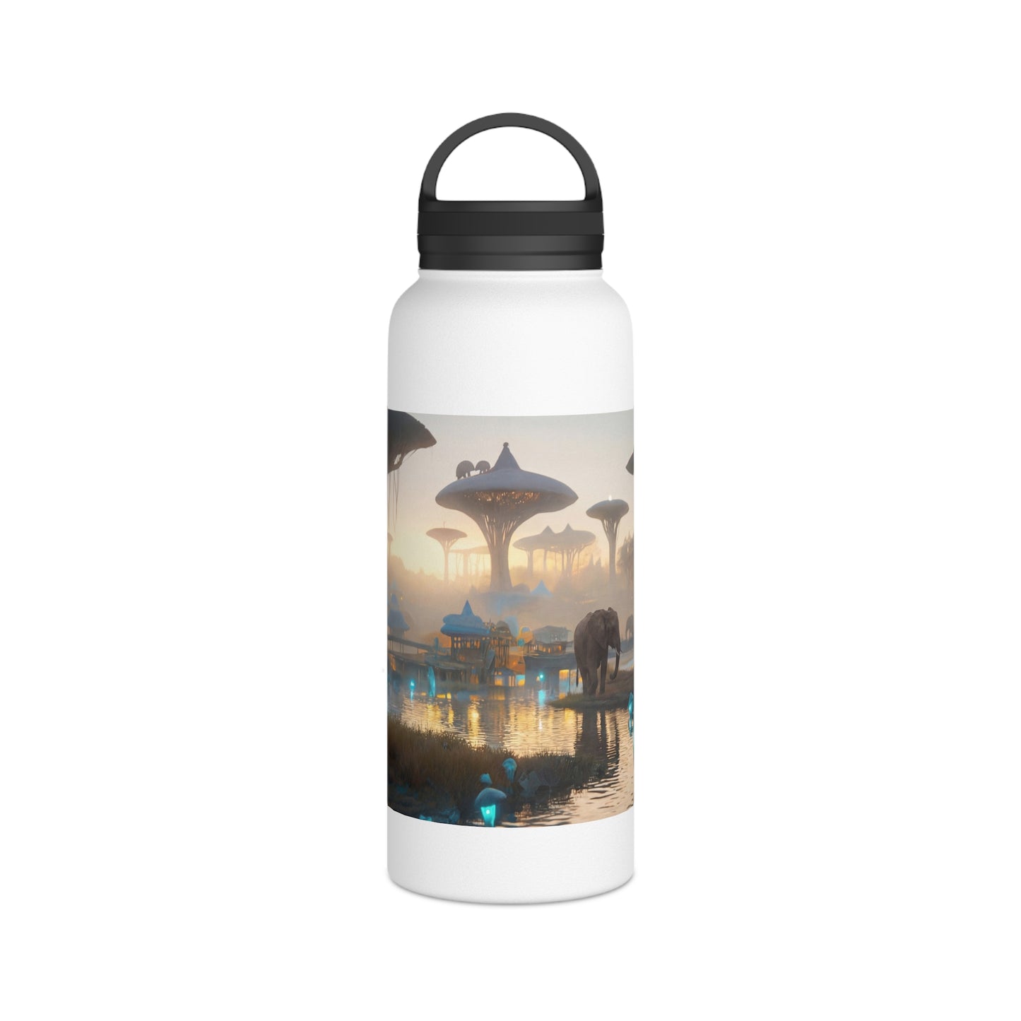 Elephants at Dawn Water Bottle – Bioluminescent Savannah Sanctuary