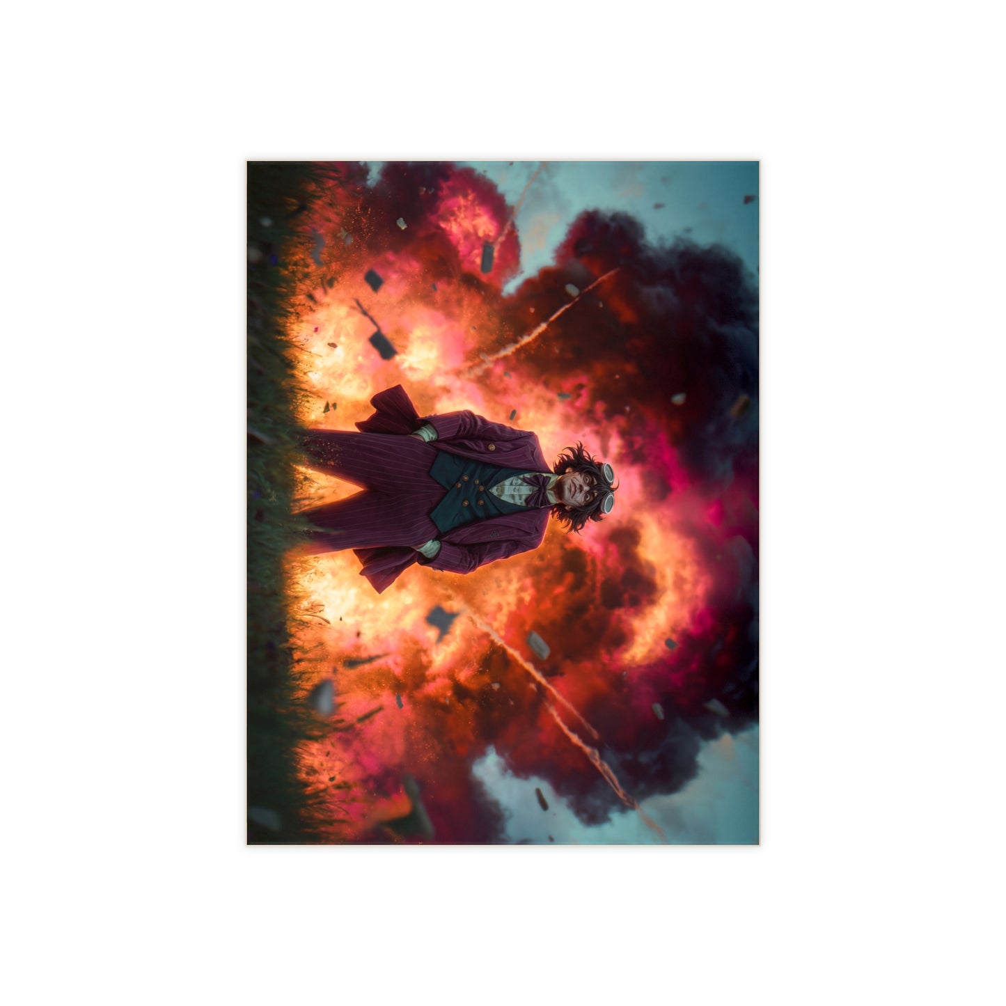 Mad Scientist in Explosive Garden Ceramic Photo Tile – Calm Amidst the Conflagration