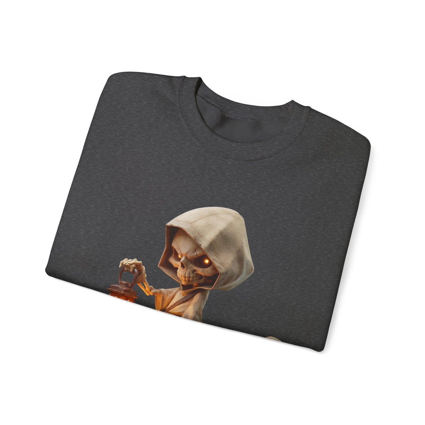 Lantern-Bearing Grim Reaper Unisex Heavy Blend™ Crewneck Sweatshirt – Ember-Lit Sentinel with Scythe and Skull-Capped Blade