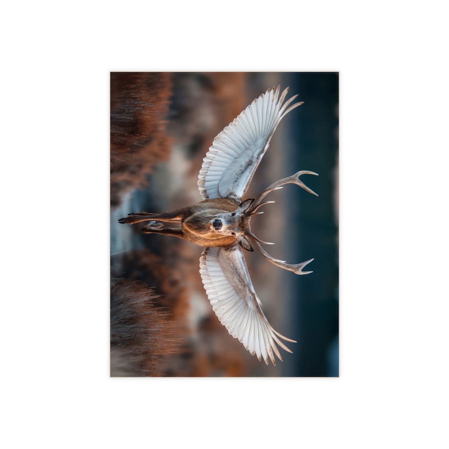 Winged Stag Ceramic Photo Tile – Forest Spirit in Flight