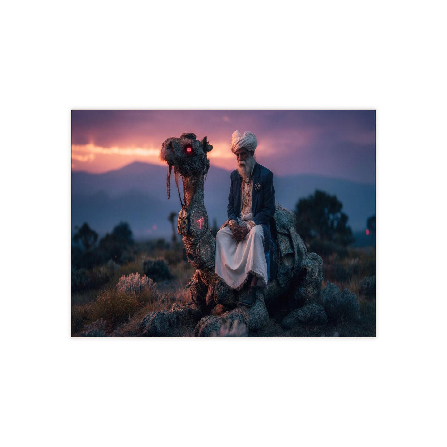 Mystic Camel Rider Ceramic Photo Tile – Sunset Guardian of the Dunes