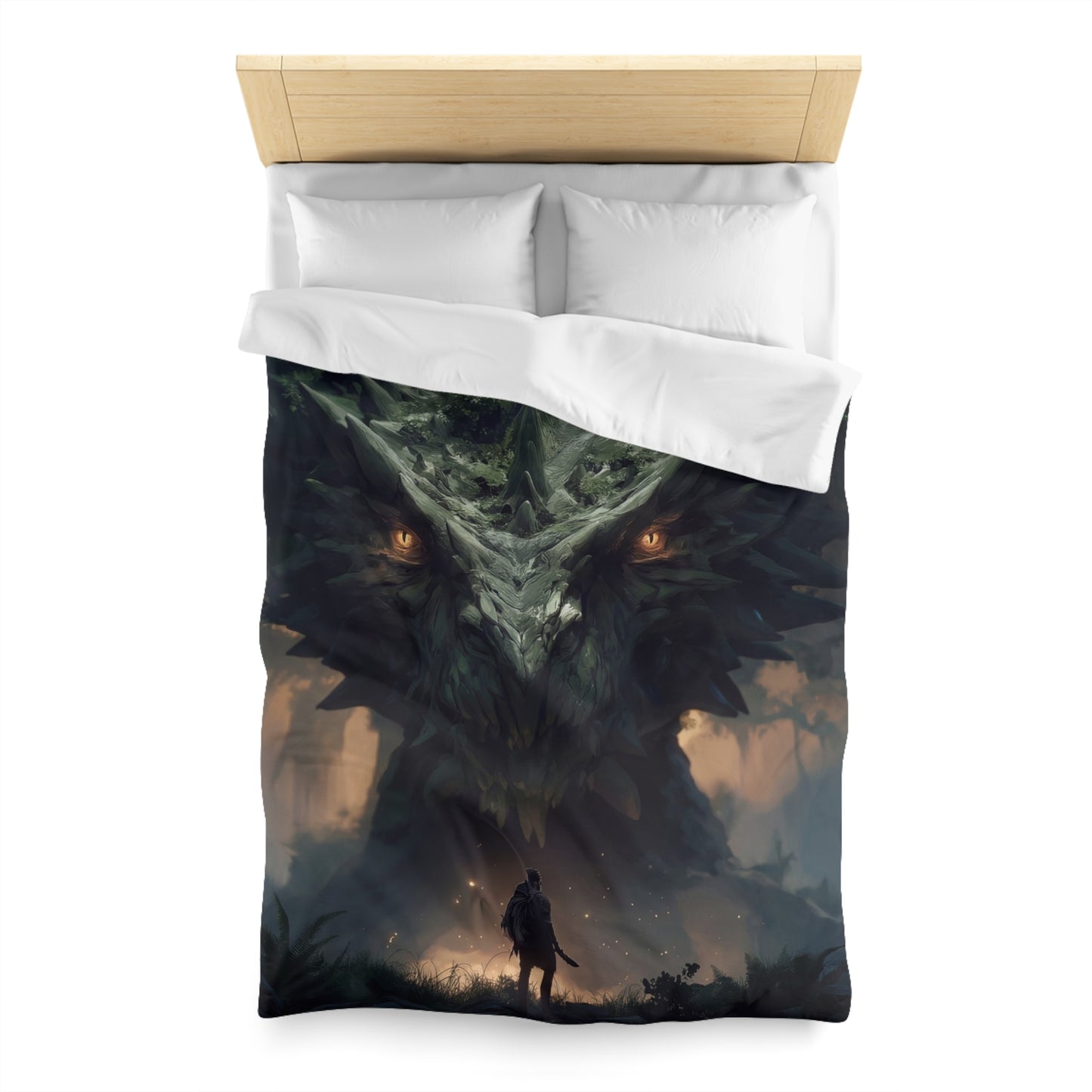 Ancient Dragon Sentinel Microfiber Duvet Cover – Forest Guardian at Dusk