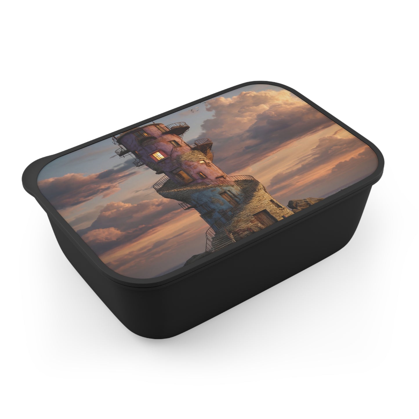 Twilight Lighthouse Tower PLA Bento Box with Band and Utensils – Keeper’s Quiet Watch