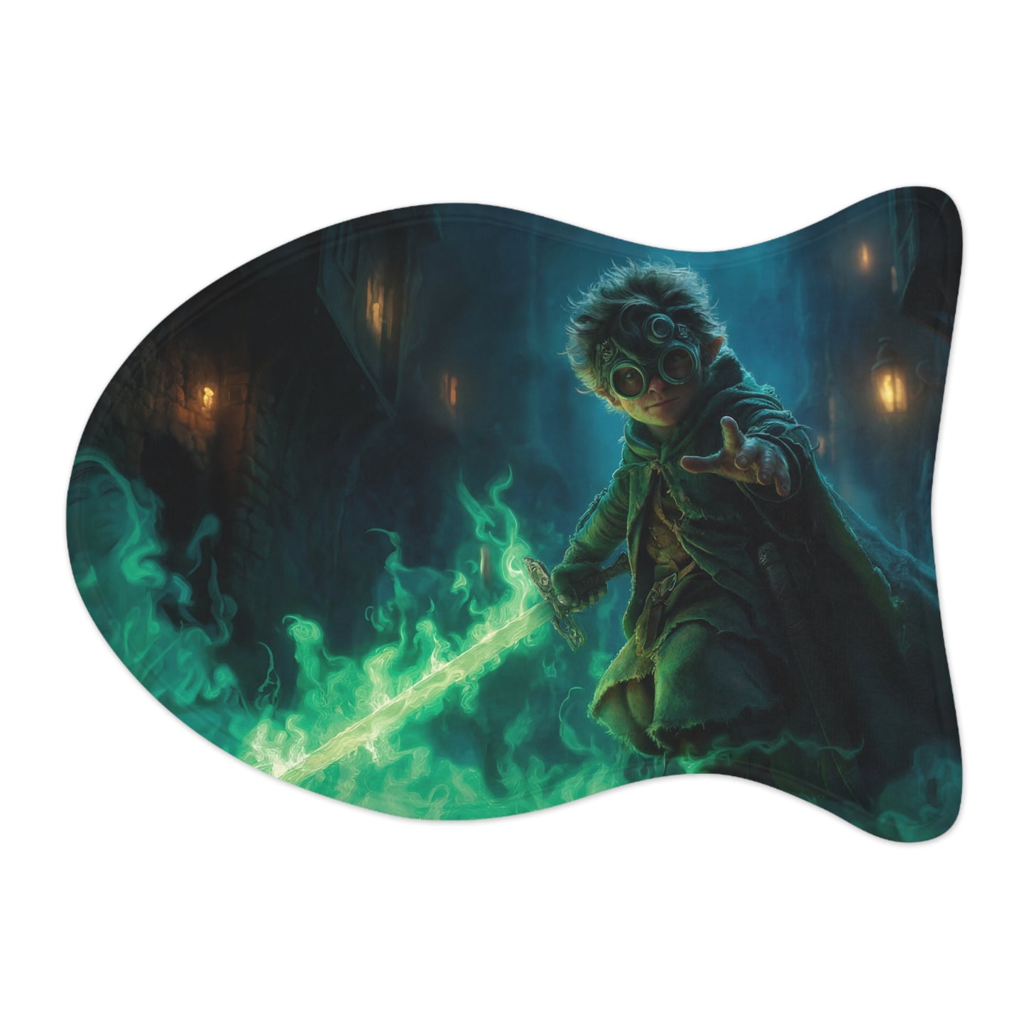 Gnome Guardian Pet Feeding Mats – Emerald Flame Sentinel