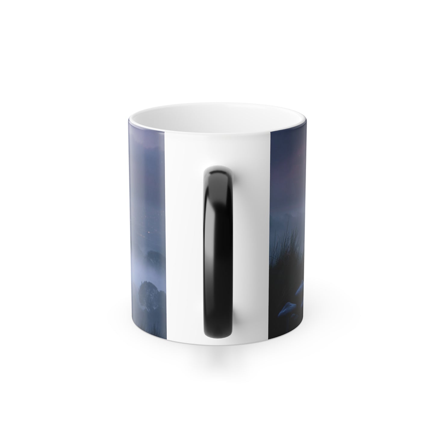 Twilight Wanderer Mushroom Cliff Mug – Misty Moonlit Vistas
