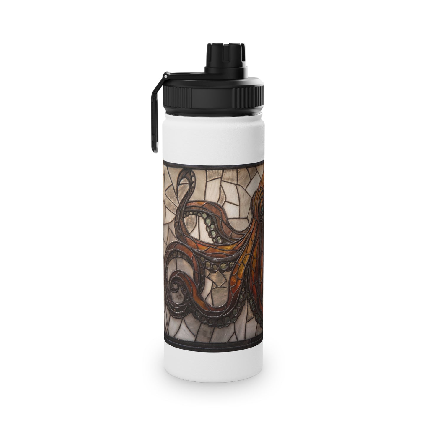 Stained Glass Octopus Water Bottle – Amber Tide Guardian with Iron Frame