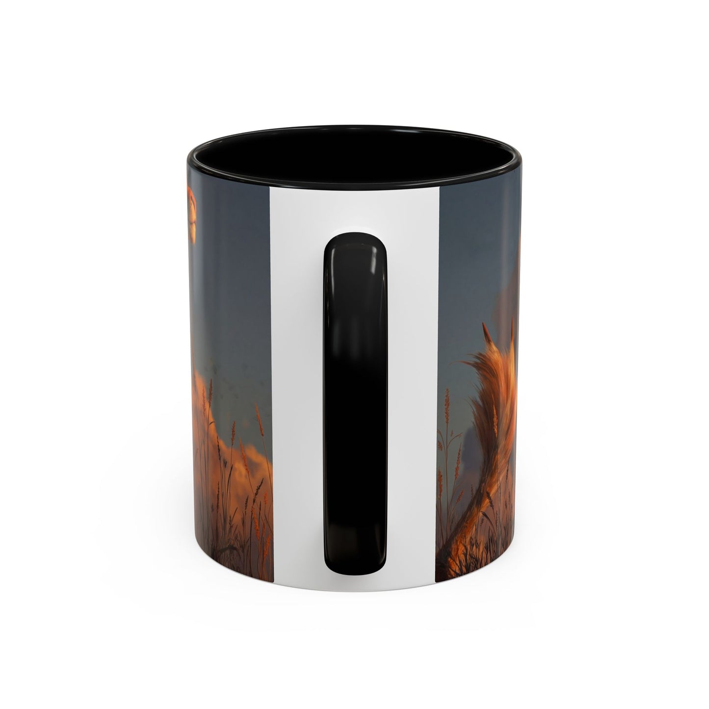 Sunset Dragon Accent Coffee Mug (11, 15oz) – Warm Ember Guardian in Golden Grasses