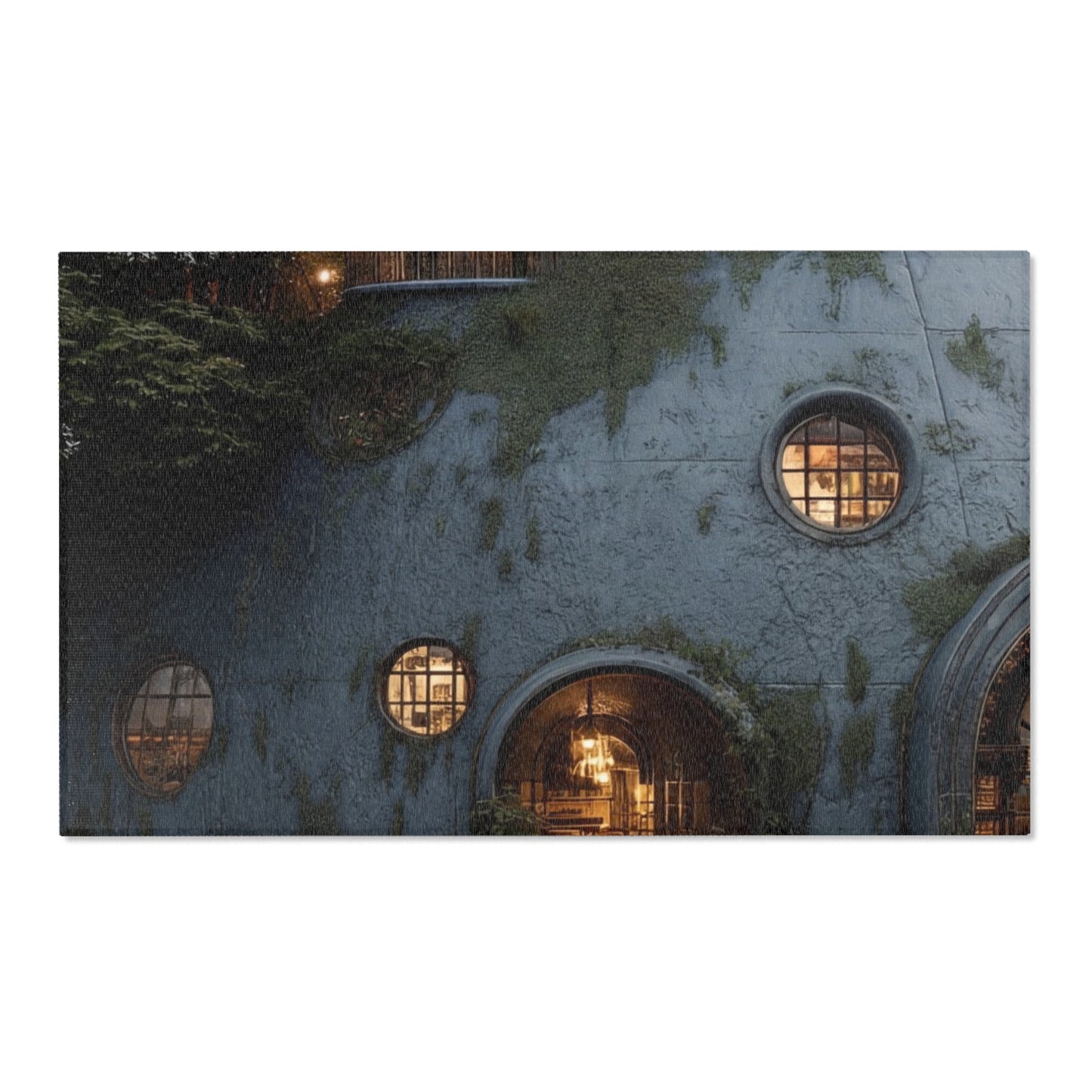 Sky-Rooted Dwelling Area Rug – Moss-Covered Dome House Dreamscape