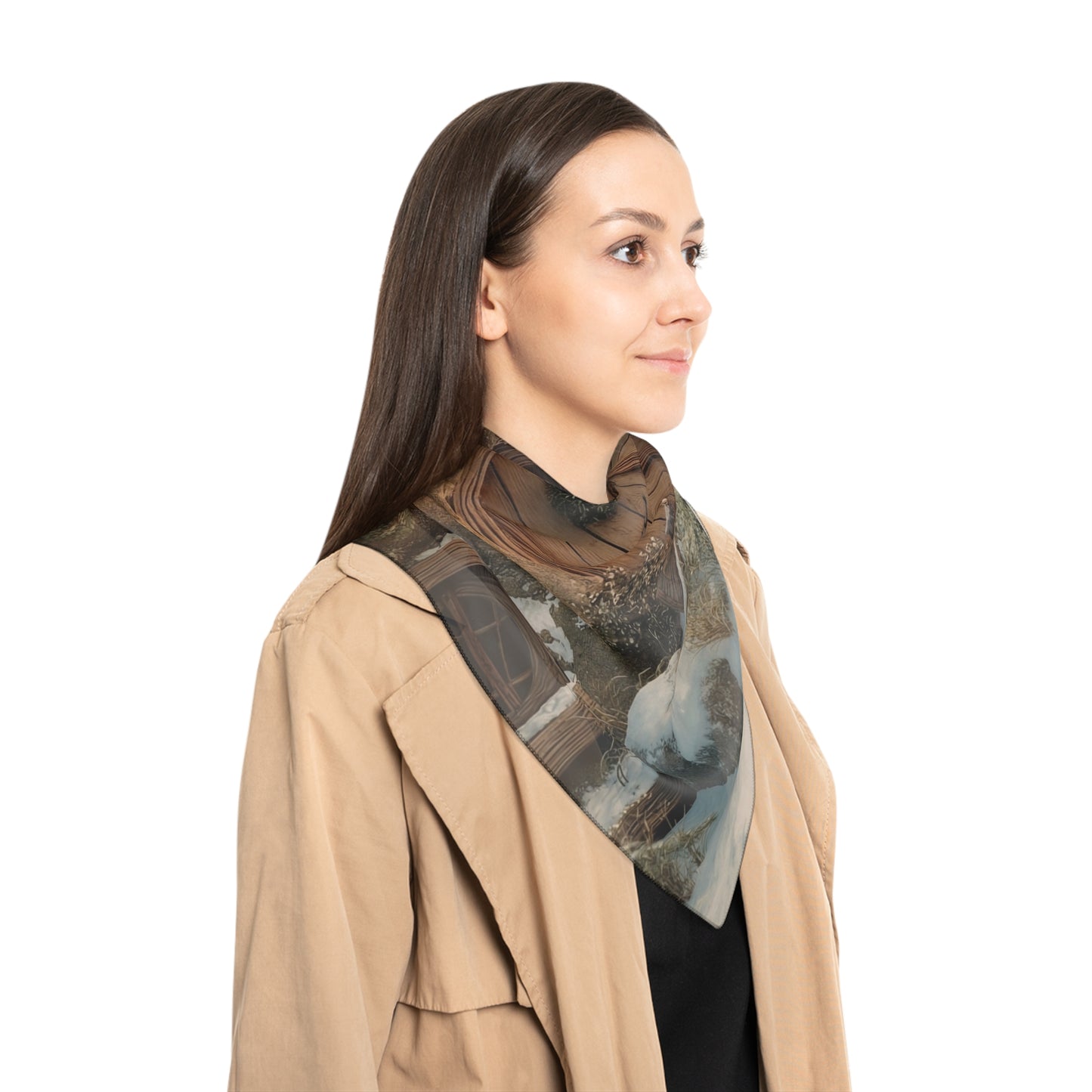 Winter’s Whisper Treehouse Scarf – Snow-Dusted Forest Sanctuary