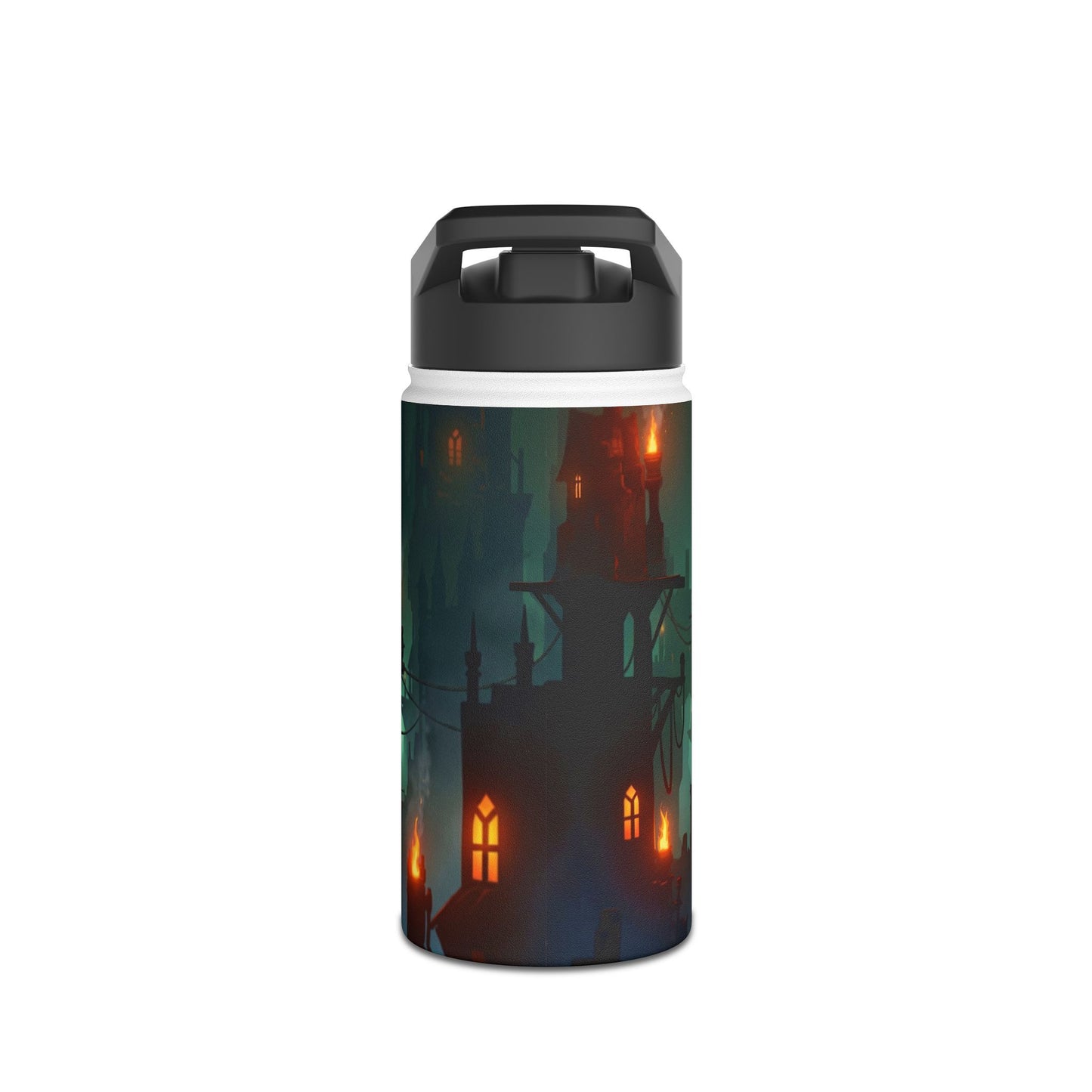 Floating City at Dusk Stainless Steel Water Bottle – Warm Lights Among the Mist