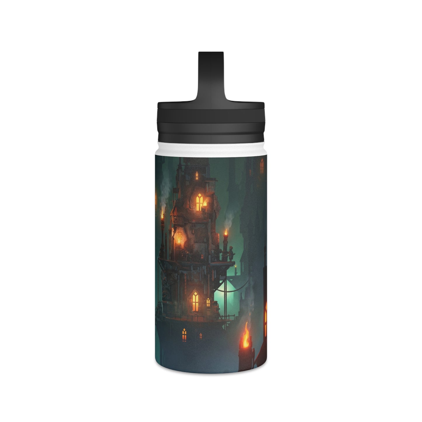 Floating City of Ember Stainless Steel Water Bottle, Handle Lid – Glow of the Skyward Towers