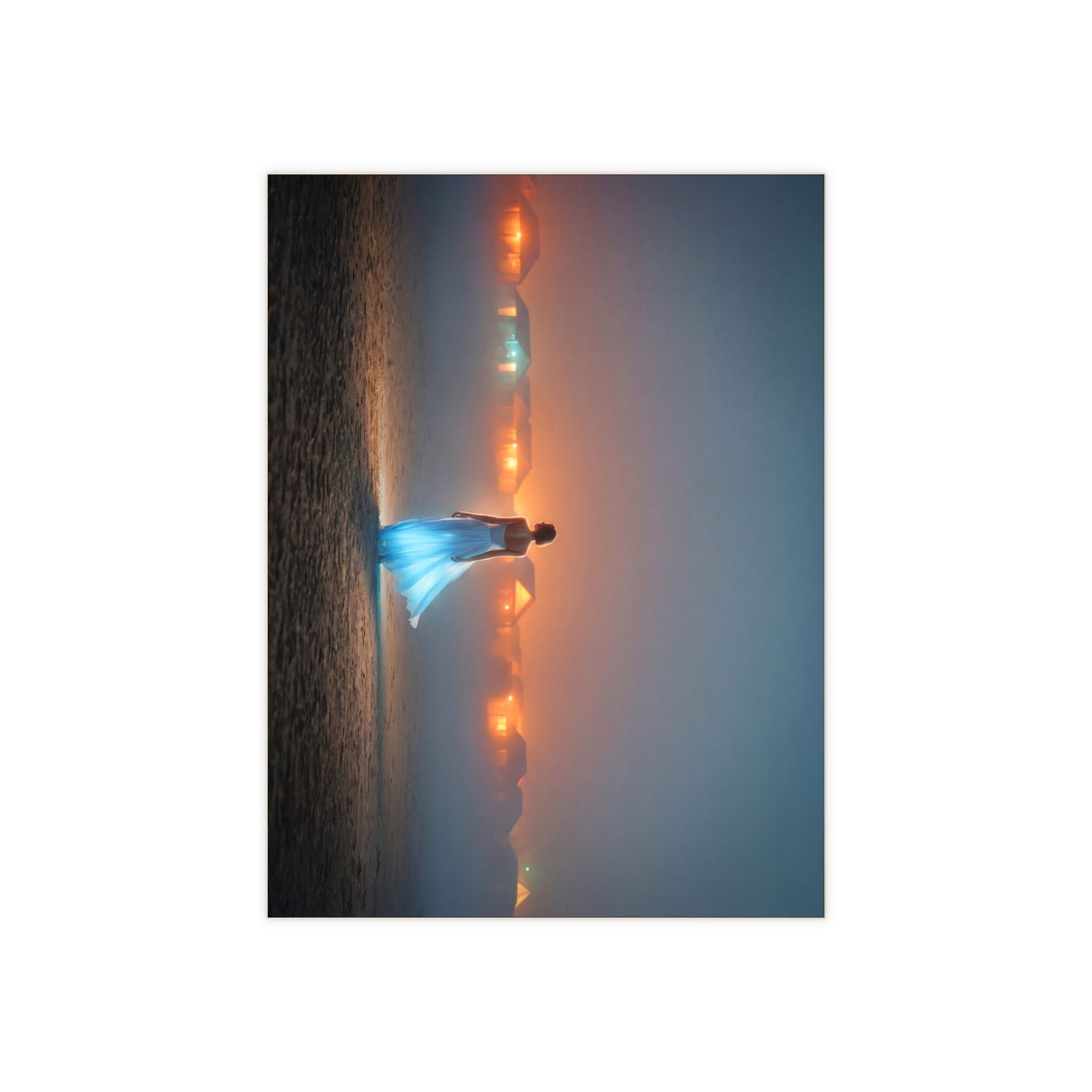 Serene Beach Wanderer Ceramic Photo Tile – Glow of Twilight Solitude