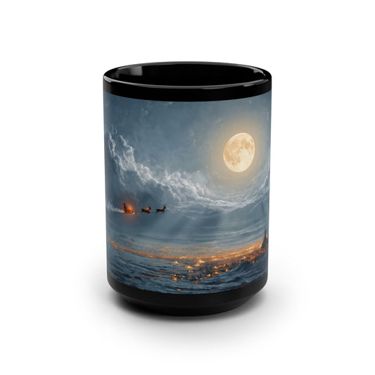 Moonlit Reindeer Sleigh Mug – Winter Nightscape Coffee Cup