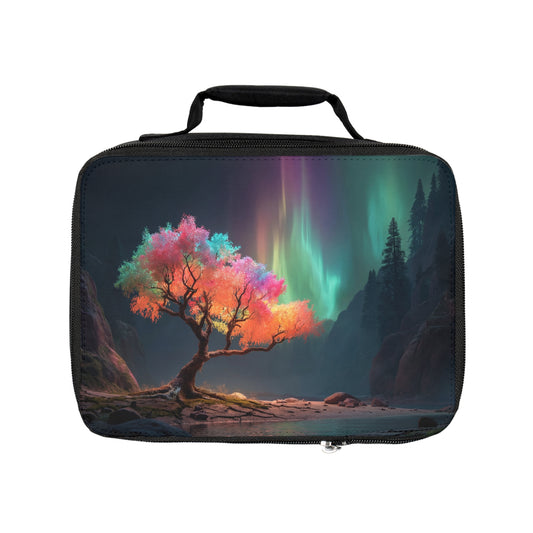 Chromatic Aurora Tree Lunch Bag – Canyon Glow Under Northern Lights