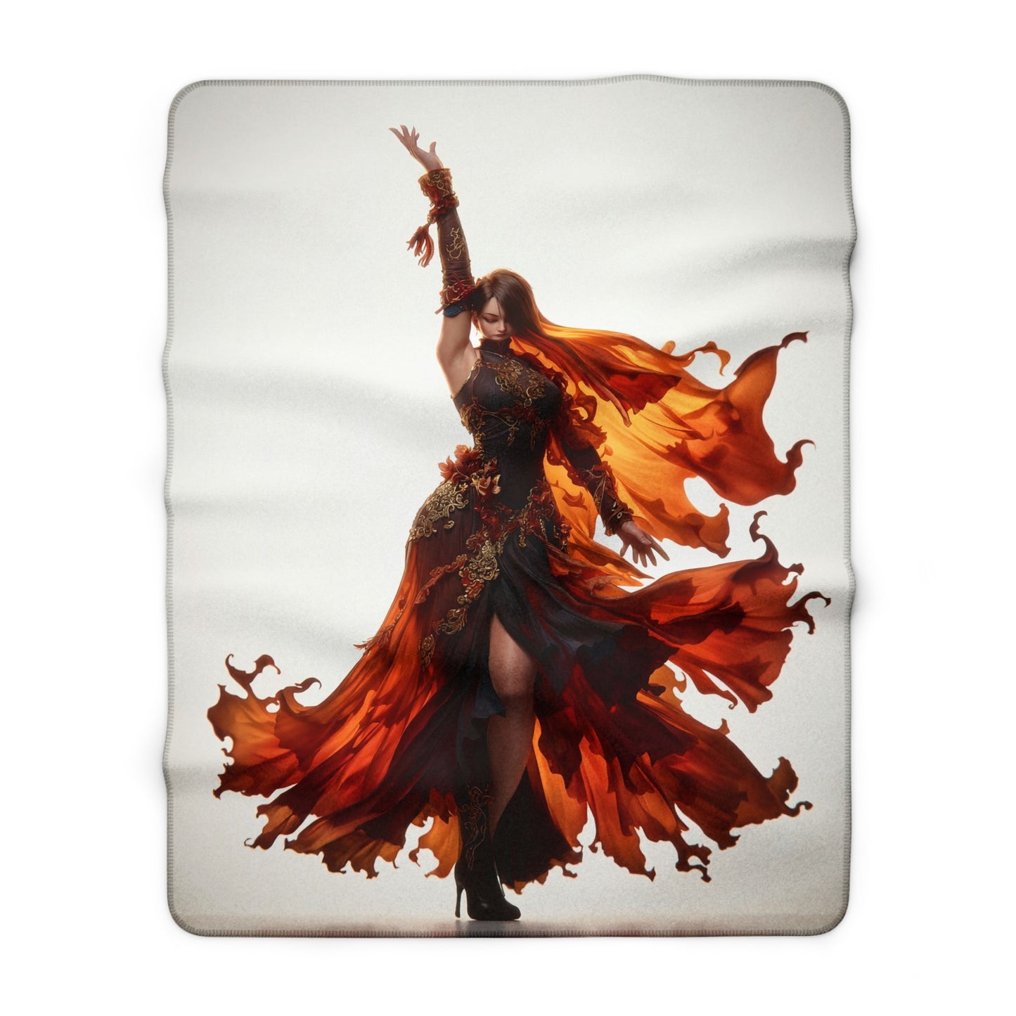 Fiery Phoenix Dancer Sherpa Fleece Blanket – Embers of Grace and Movement