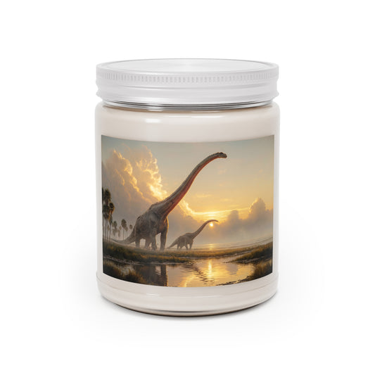 Dinosaur Sunset Scented Soy Candles with White Lid, 9oz – Prehistoric Twilight Serenity