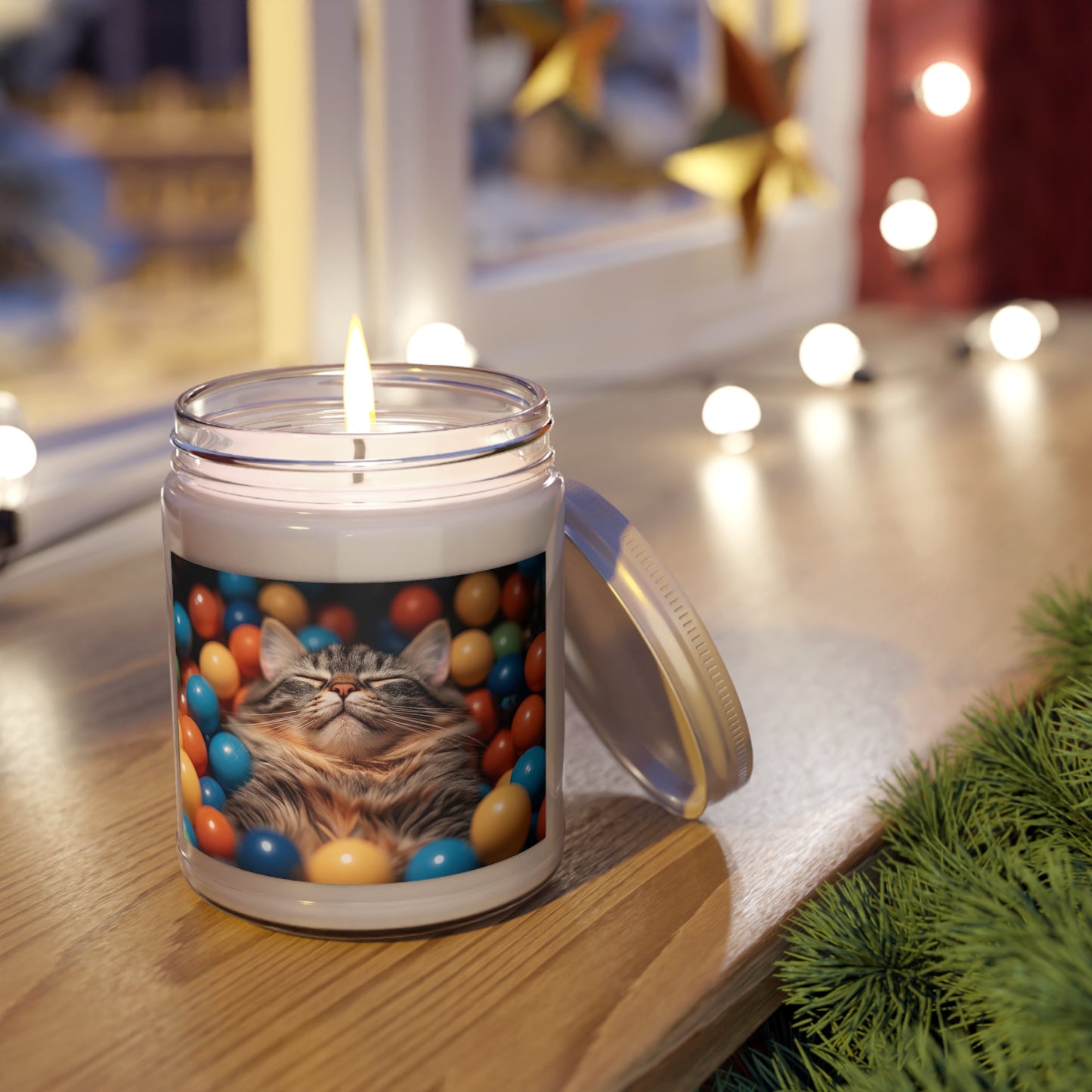 Ball Pit Cat Scented Soy Candles with White Lid, 9oz – Velvet Naps Among Chromatic Dreams