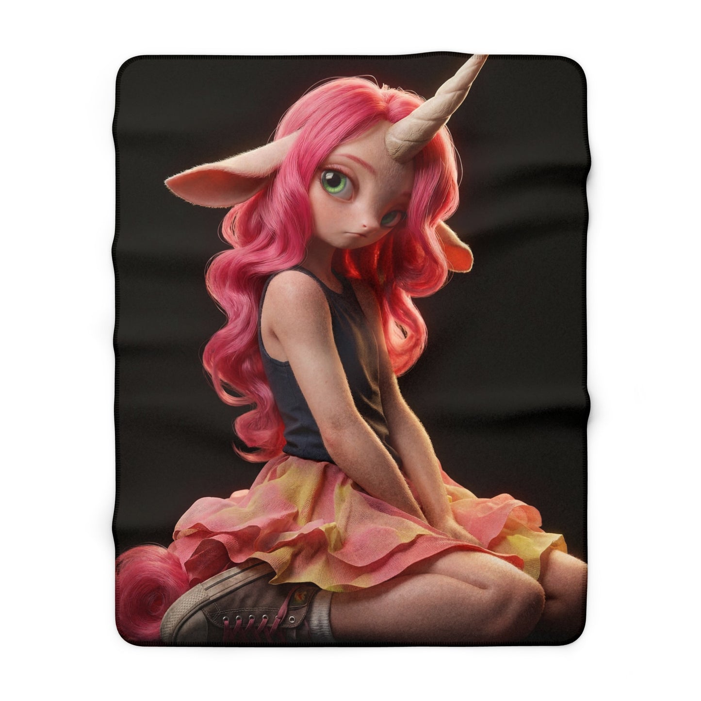 Pink Horned Unicorn Sherpa Fleece Blanket – Neon Mane and Ruffled Skirt Cozy Wrap