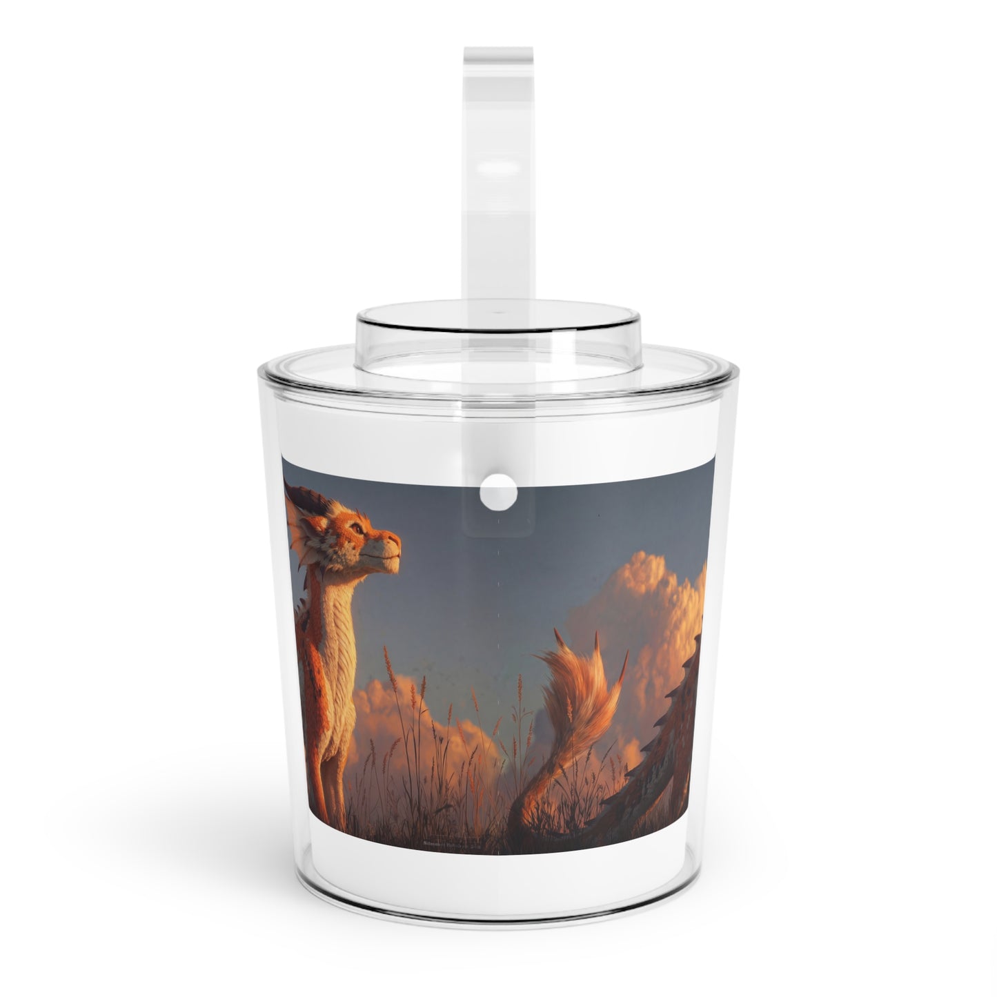Sunset Dragon Ice Bucket with Tongs – Amber-Scaled Guardian of the Grasslands