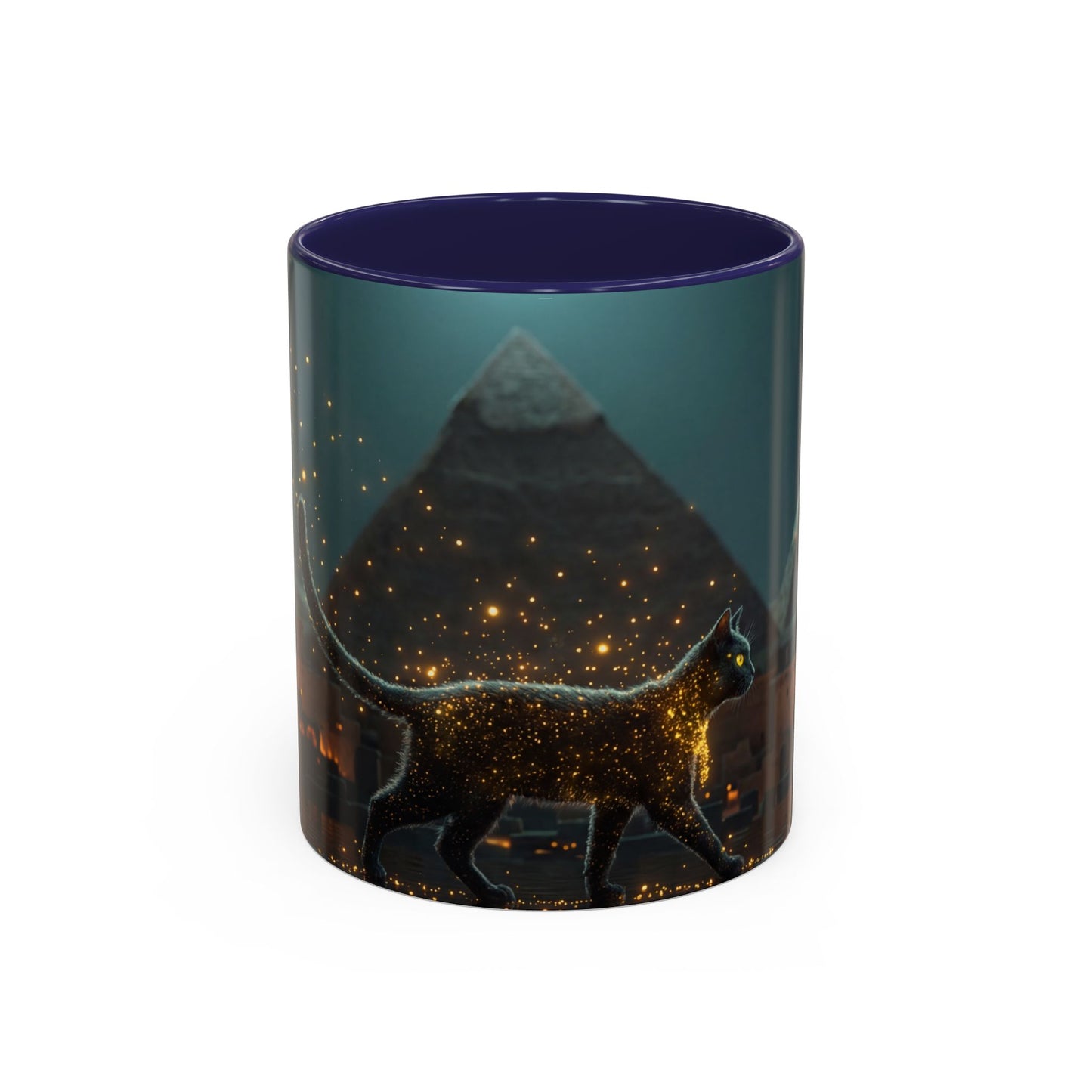 Pharaoh Cat Accent Coffee Mug (11, 15oz) – Golden Stardust Nile Sentinel